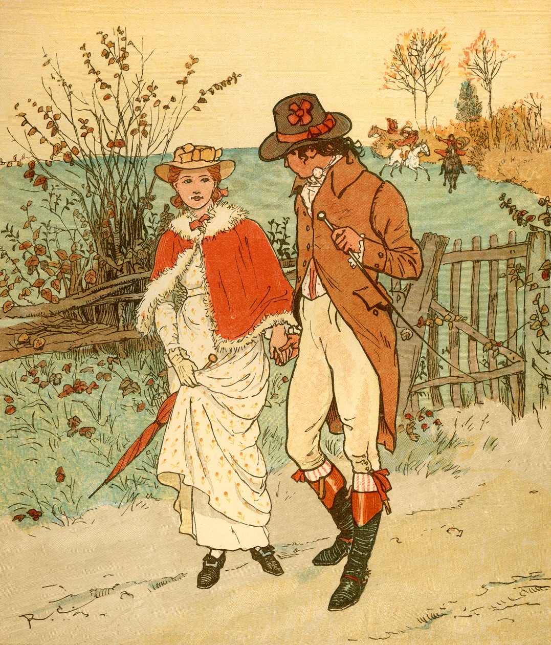 Két fiatal szerelmes egy sávban, c1880. alkotó: Randolph Caldecott