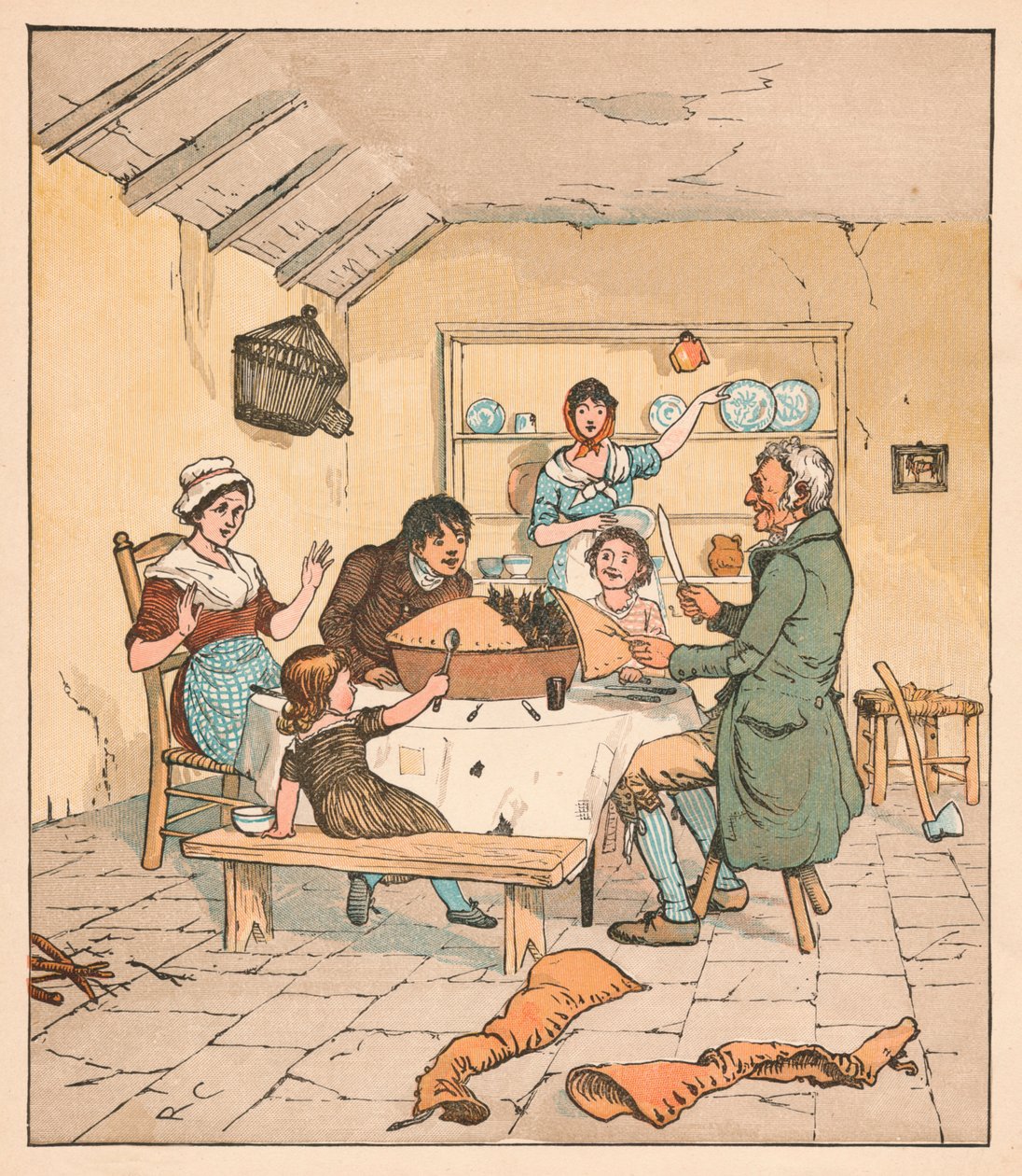 Amikor a Pite-t kinyitották, a madarak énekelni kezdtek, 1880. alkotó: Randolph Caldecott