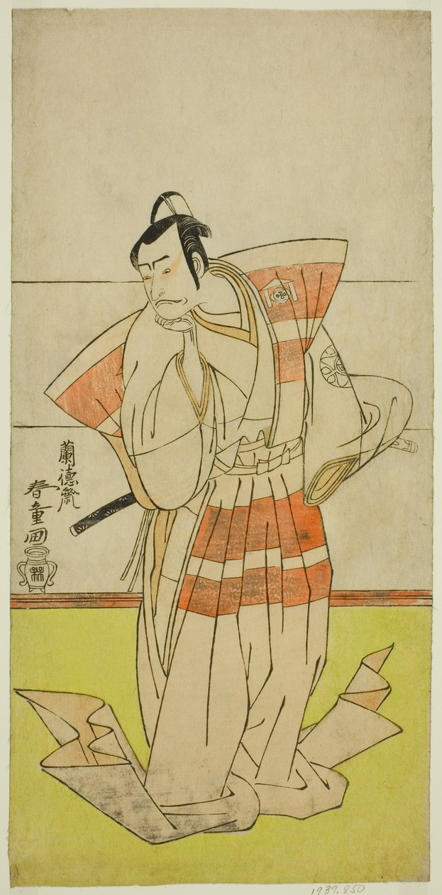 I. Nakamura Nakazo színész Kudo Suketsune szerepében az Edo no Fuji Wakayagi Soga című darabban, a Nakamura Színházban az első hónapban, 1789 alkotó: Rantokusai Shundo