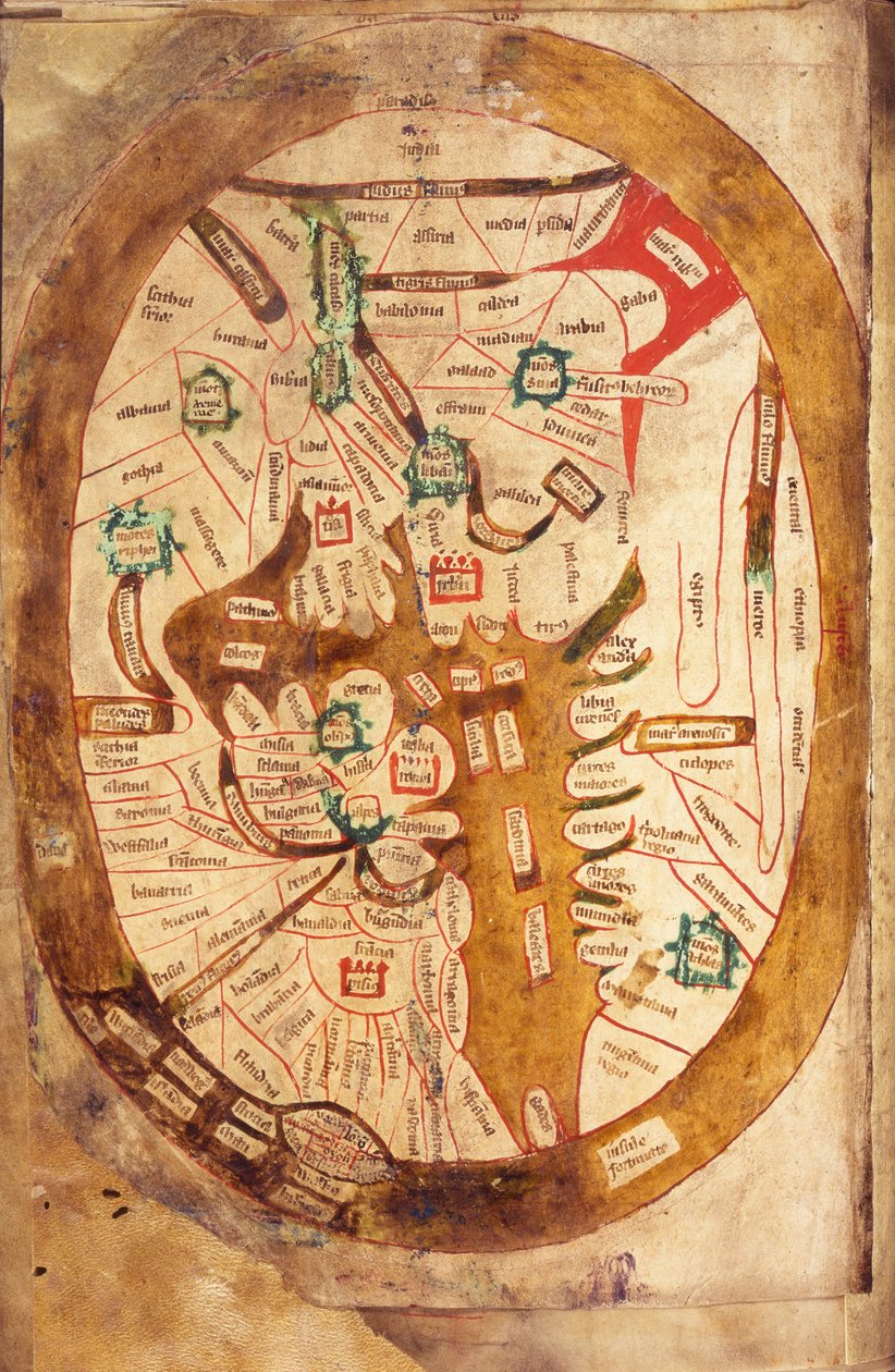 Ms.89 Higden fol.13v világtérkép (tinta pergamen) alkotó: Ranulf Higden