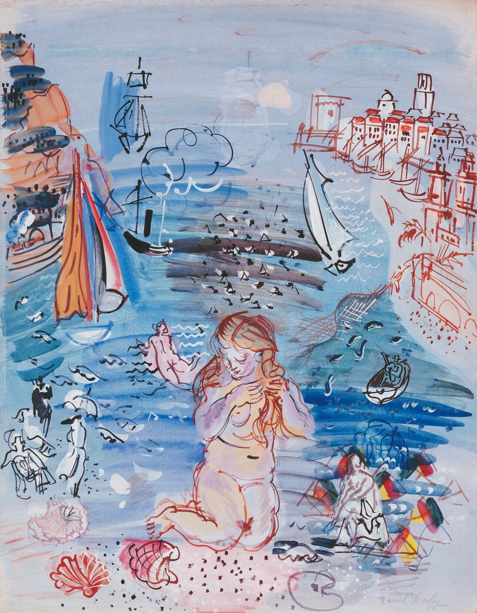 Amphitrité a marseille-i kikötőben; Amphitrité dans le Port de Marseille, 1927-30 körül (akvarell és gouache, papír, vastag kartonra fektetve). alkotó: Raoul Dufy