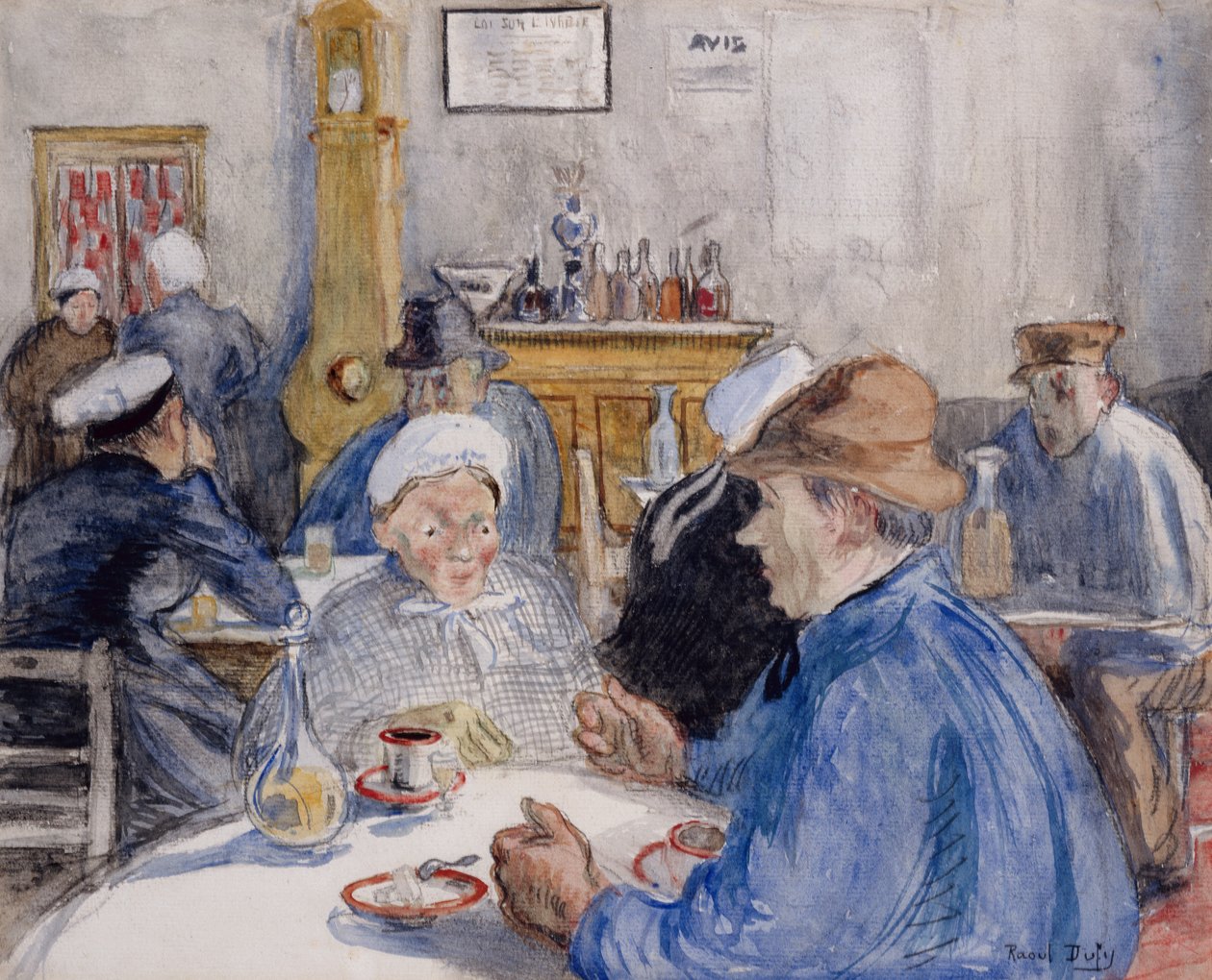 A kávéházban, 1900 körül (akvarell, tus és szén) alkotó: Raoul Dufy