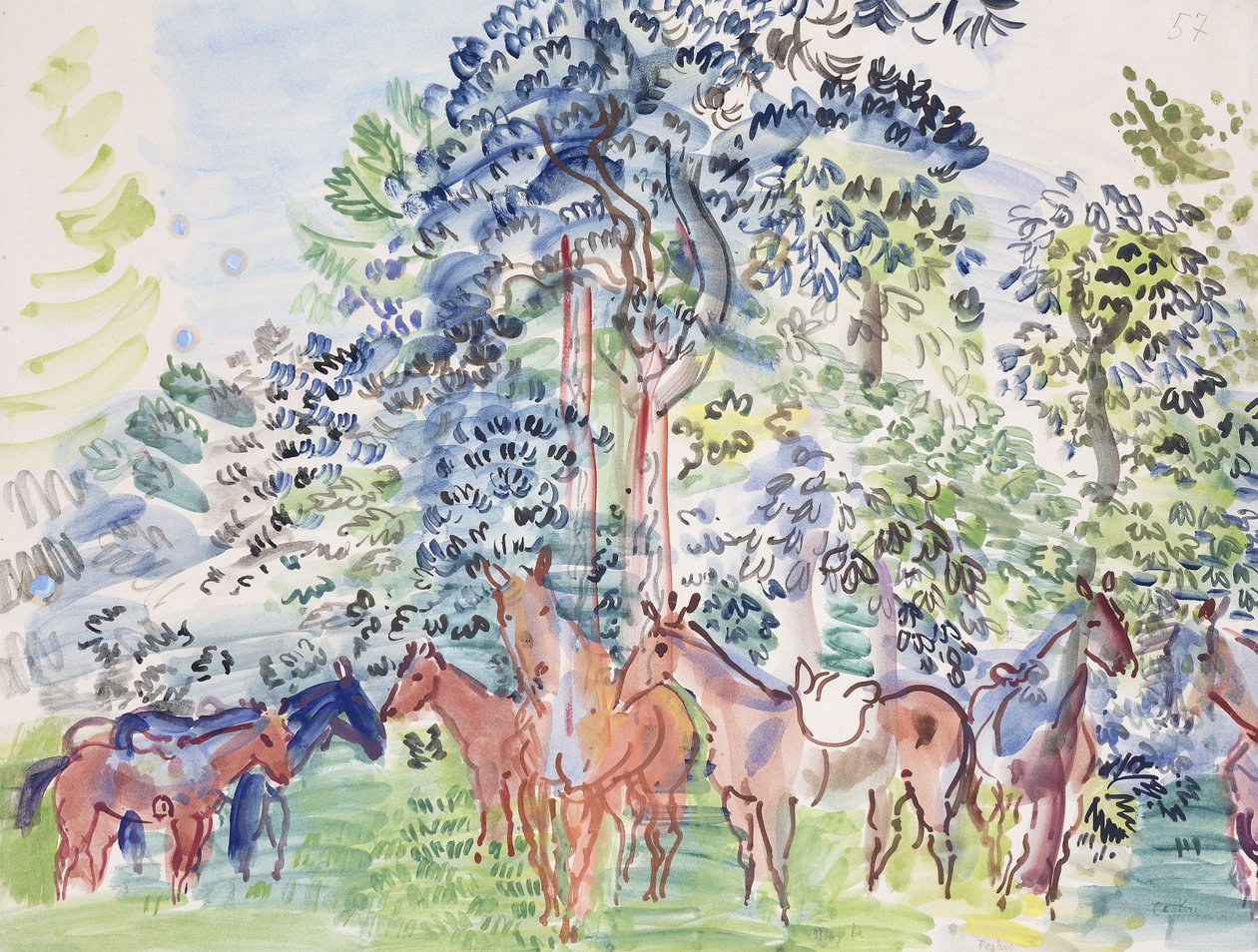 Lovak az erdőben; Chevaux au Bois alkotó: Raoul Dufy
