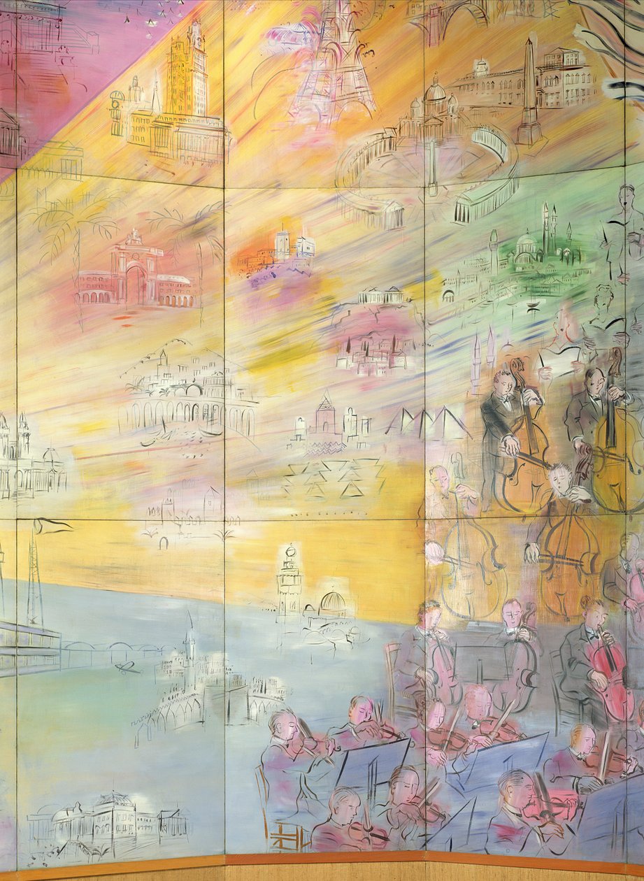 La Fee Electricite, a bal oldal részlete, amely egy zenekart ábrázol alkotó: Raoul Dufy