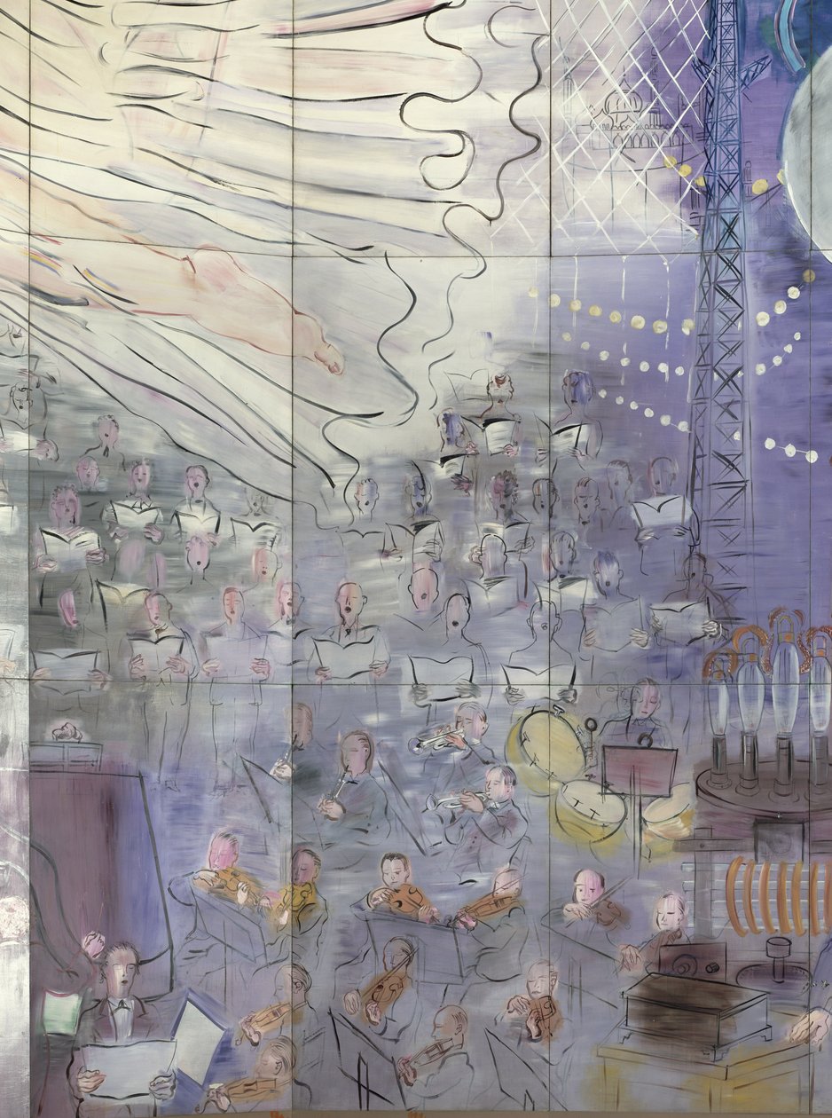 La Fee Electricite, a bal oldal részlete, amely egy zenekart ábrázol alkotó: Raoul Dufy