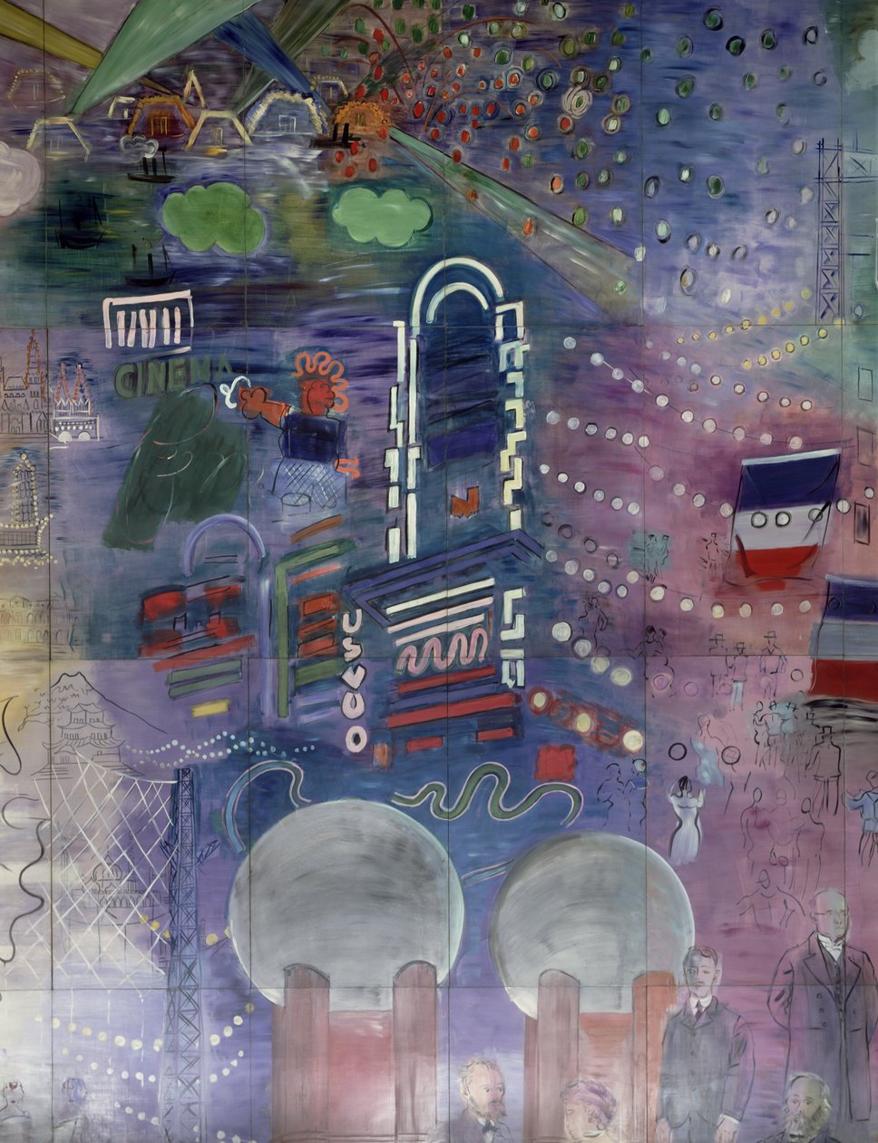 La Fee Electricite, a bal oldali részlete, amely az éjszakai világítást ábrázolja alkotó: Raoul Dufy