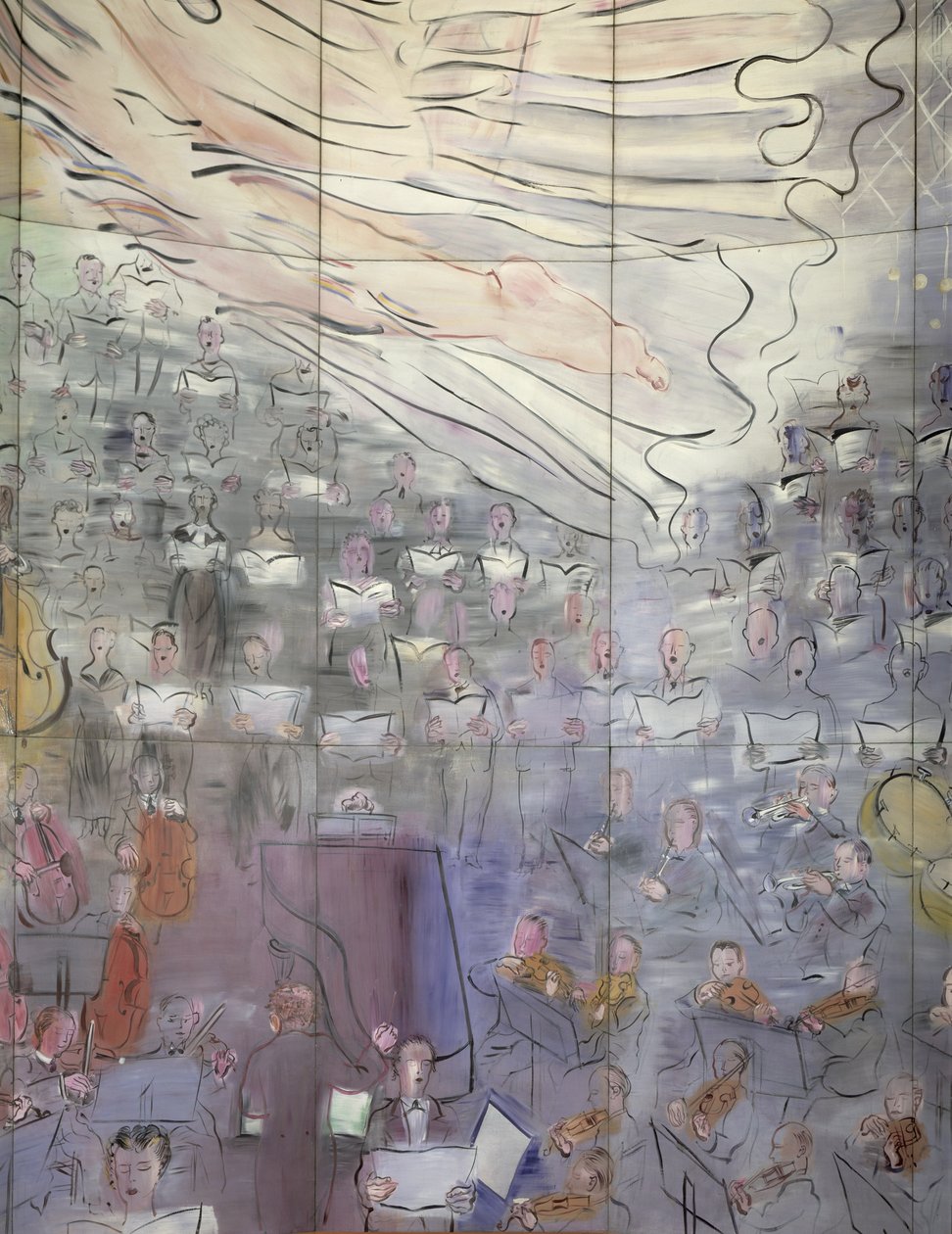 La Fee Electricite, a bal oldal részlete, énekeseket ábrázolva alkotó: Raoul Dufy