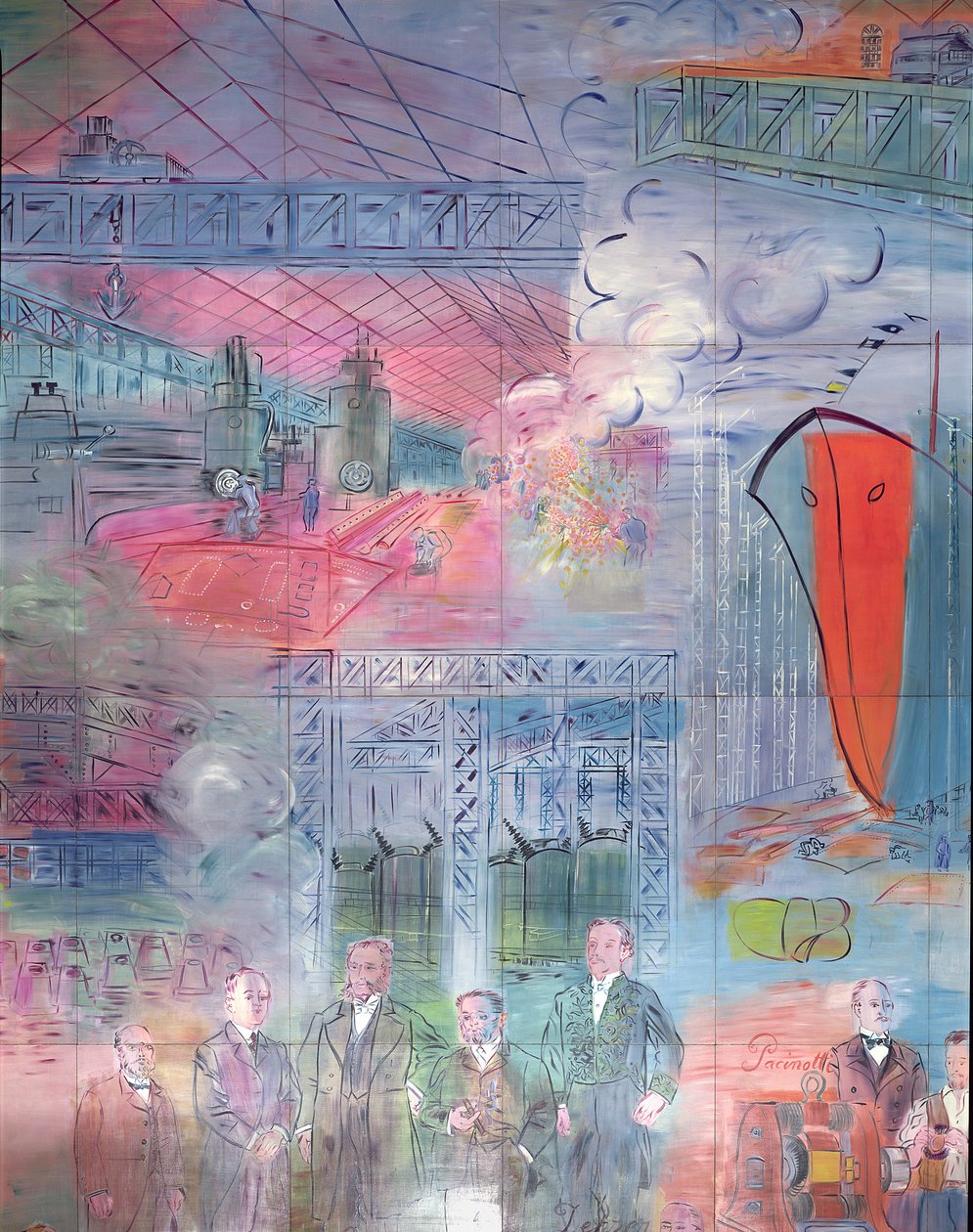 La Fee Electricite, a bal oldali részlete a vas- és acélipart ábrázolja. alkotó: Raoul Dufy