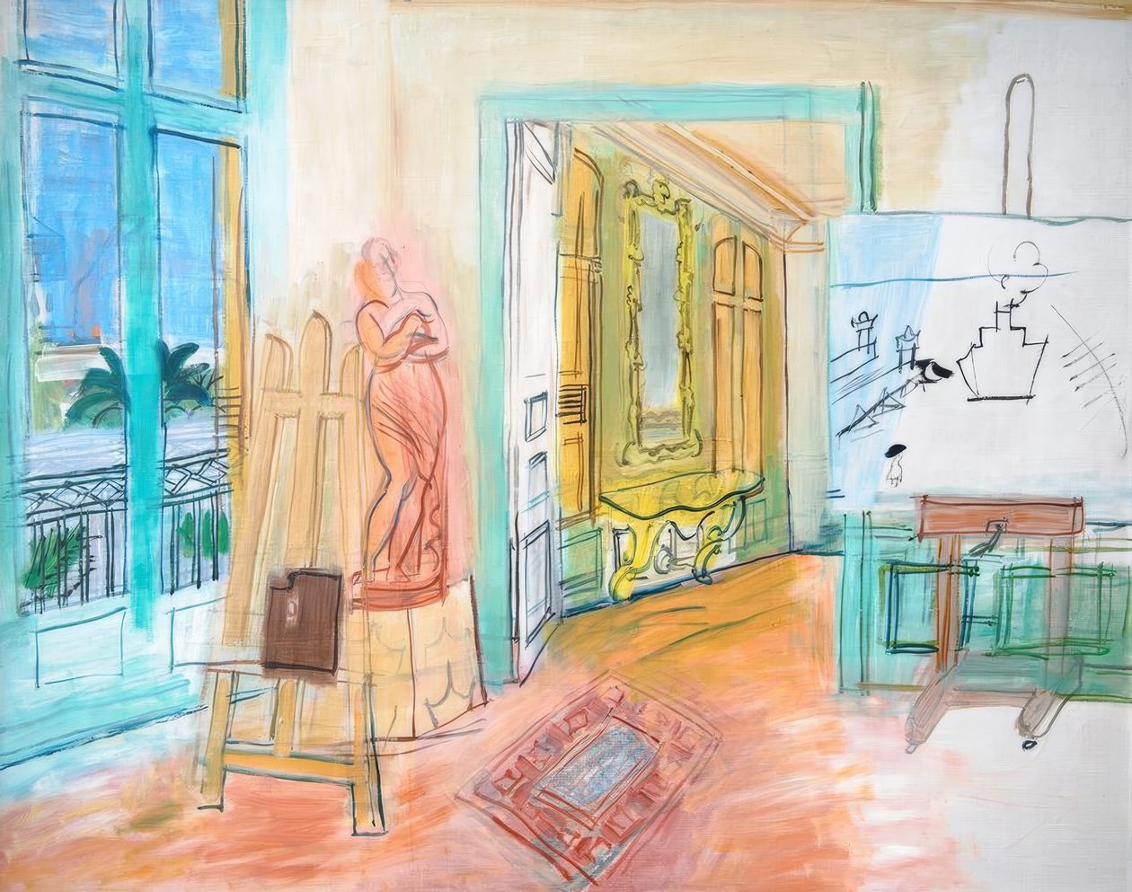 A festő műterme vörös szoborral alkotó: Raoul Dufy
