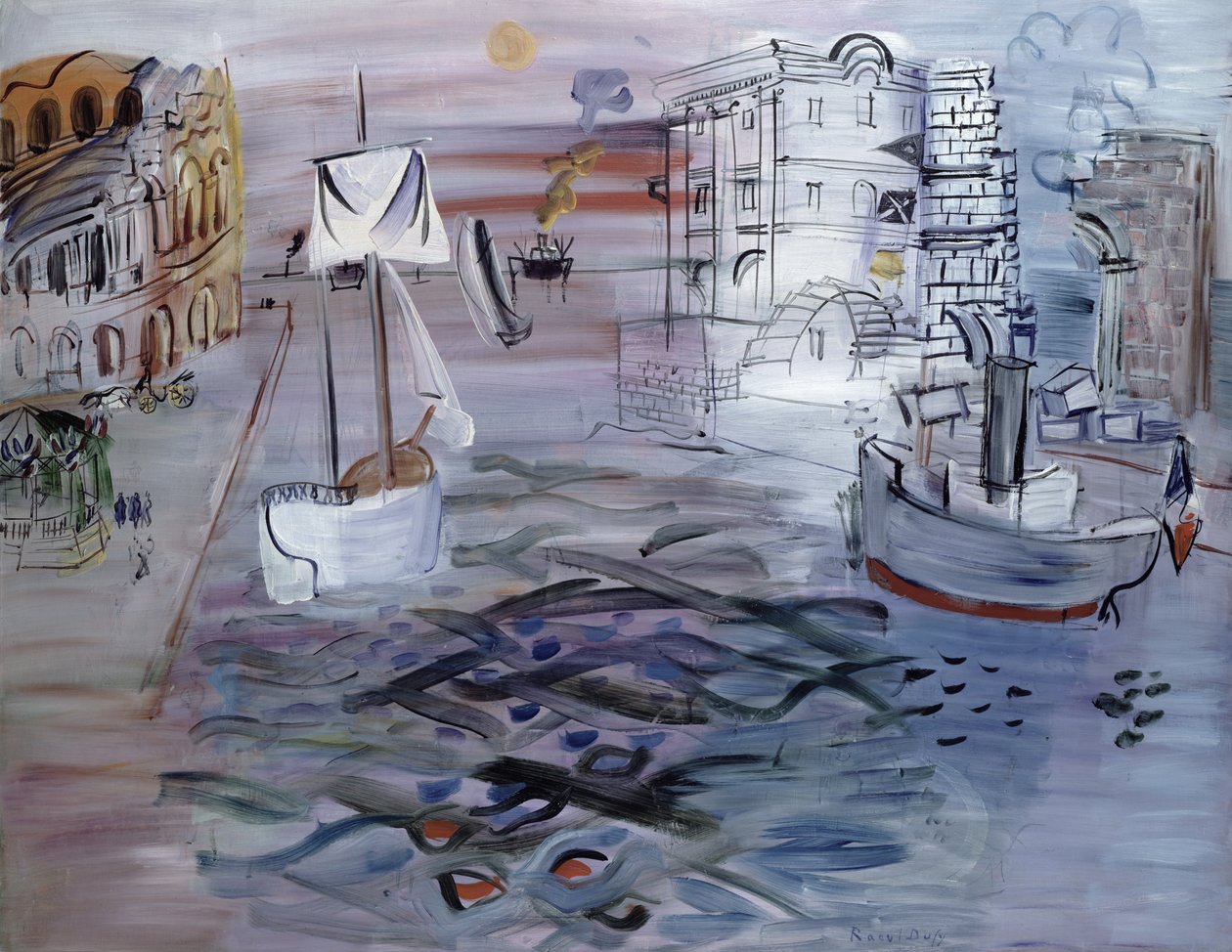 Kikötő vitorlással, tisztelgés Claude Lorrain előtt, 1935 körül (olaj, vászon) alkotó: Raoul Dufy