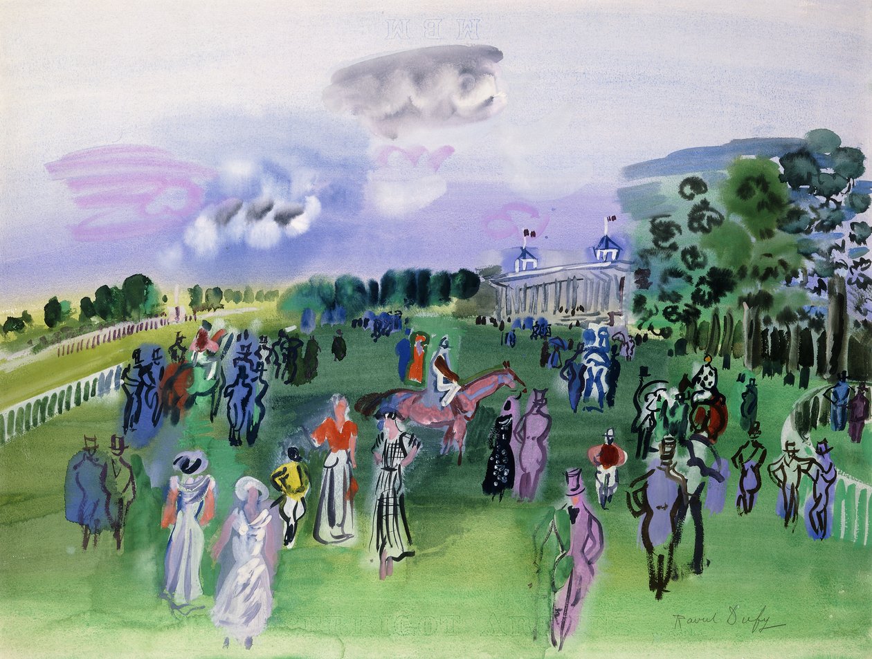 Chantilly-i lóversenypálya (gouache és akvarell) alkotó: Raoul Dufy