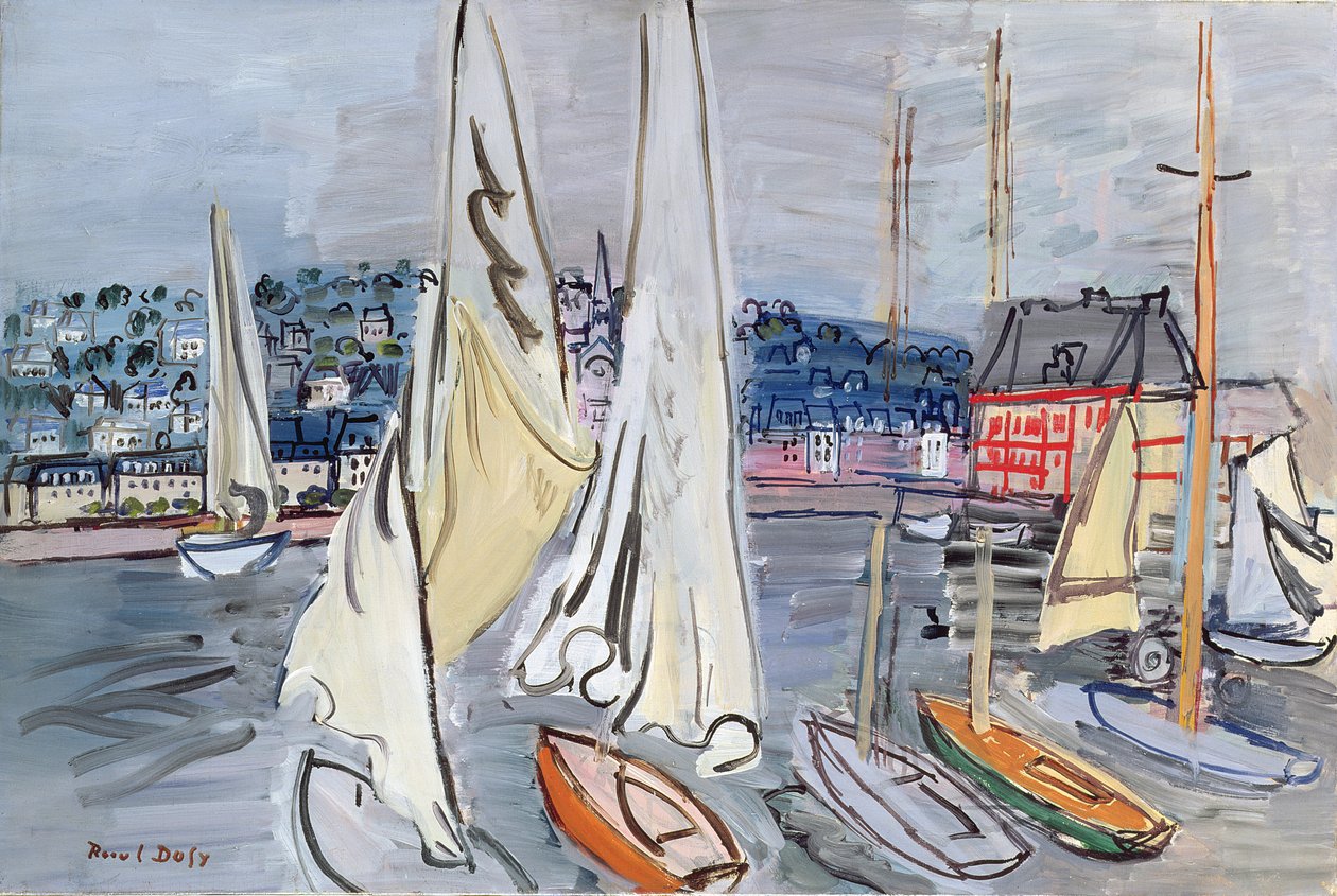 Vitorlás hajók Deauville kikötőjében alkotó: Raoul Dufy
