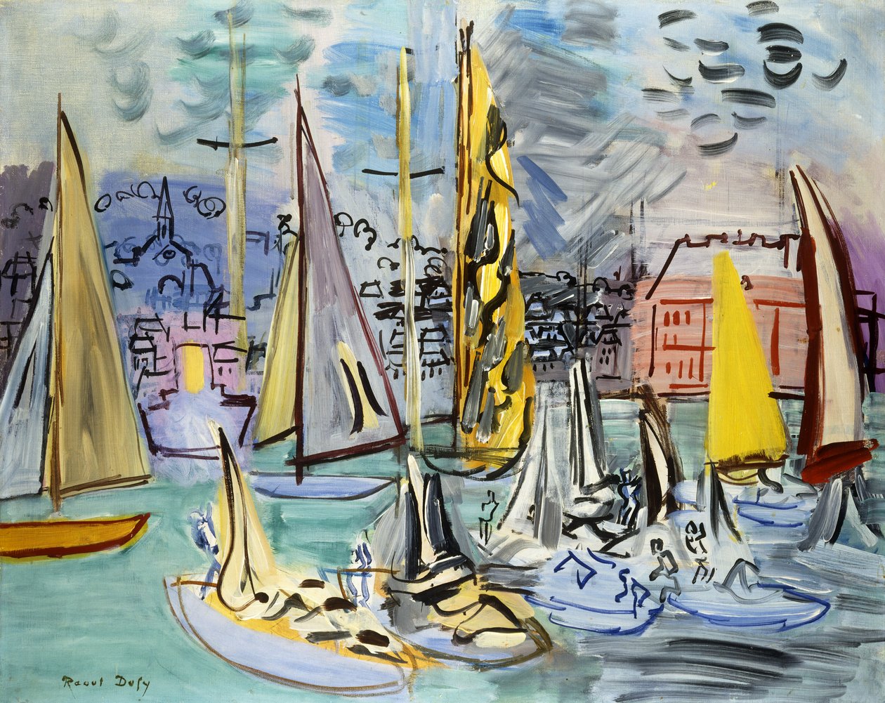 Vitorlás hajók a deauville-i kikötőben; Voiliers dans le Port de Deauville alkotó: Raoul Dufy