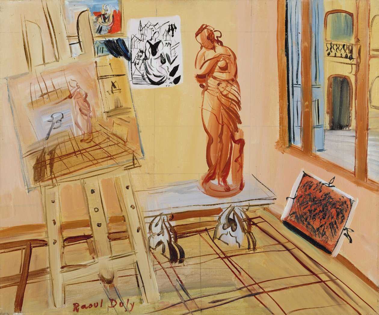 A művész műterme, 1942-45 körül (olaj, vászon, grafittal négyzetbe vágva) alkotó: Raoul Dufy