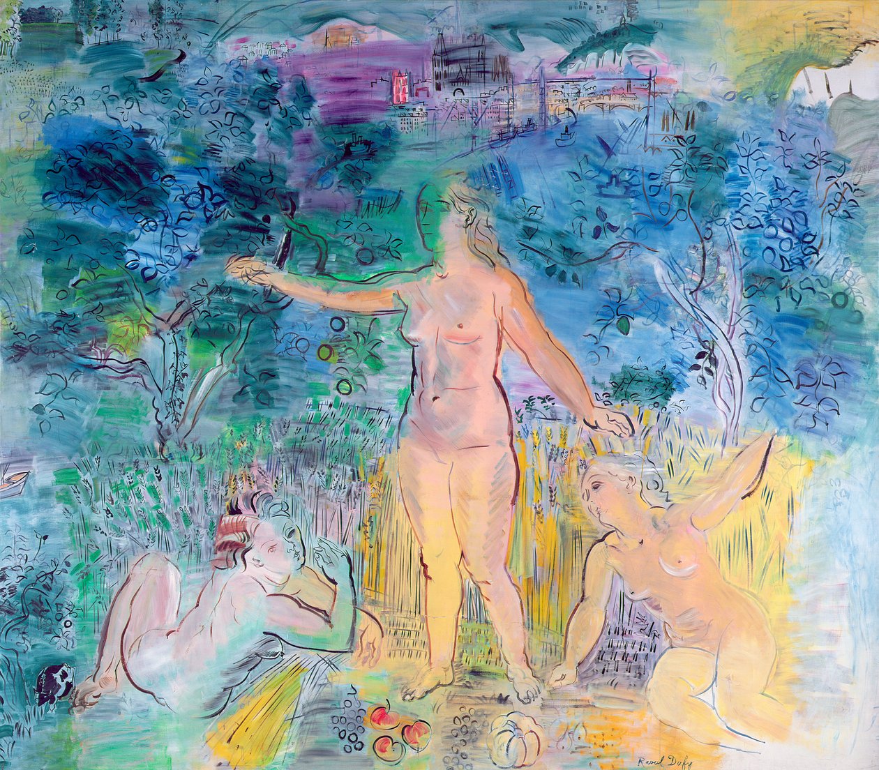 A Szajna folyása: Rouentől Le Havre-ig, triptichon bal oldali táblája (olaj, vászon) alkotó: Raoul Dufy