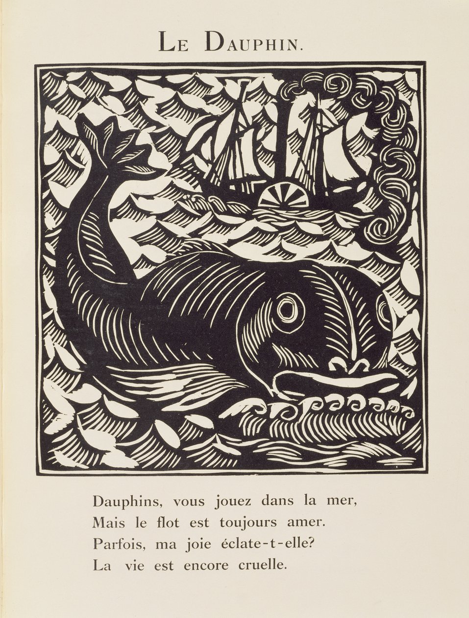 A delfin, illusztráció a "Bestiáriumból" vagy "Orfeusz vonulása" című műből. alkotó: Raoul Dufy