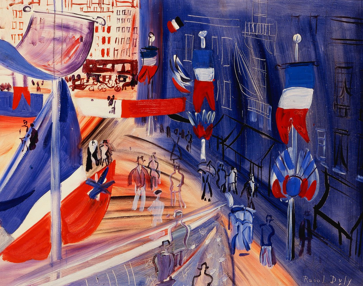Az amerikai zászlókkal telezsúfolt utca; La rue Pavoisee a la Banniere Americaine, 1930 körül (olaj, bölcsős keménytábla) alkotó: Raoul Dufy