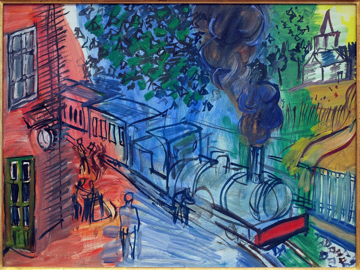 Vonat az állomásra. Raoul Dufy (1877-1953) festménye, olaj, vászon. Francia művészet, 20. század. Musee La Piscine, Roubaix. alkotó: Raoul Dufy