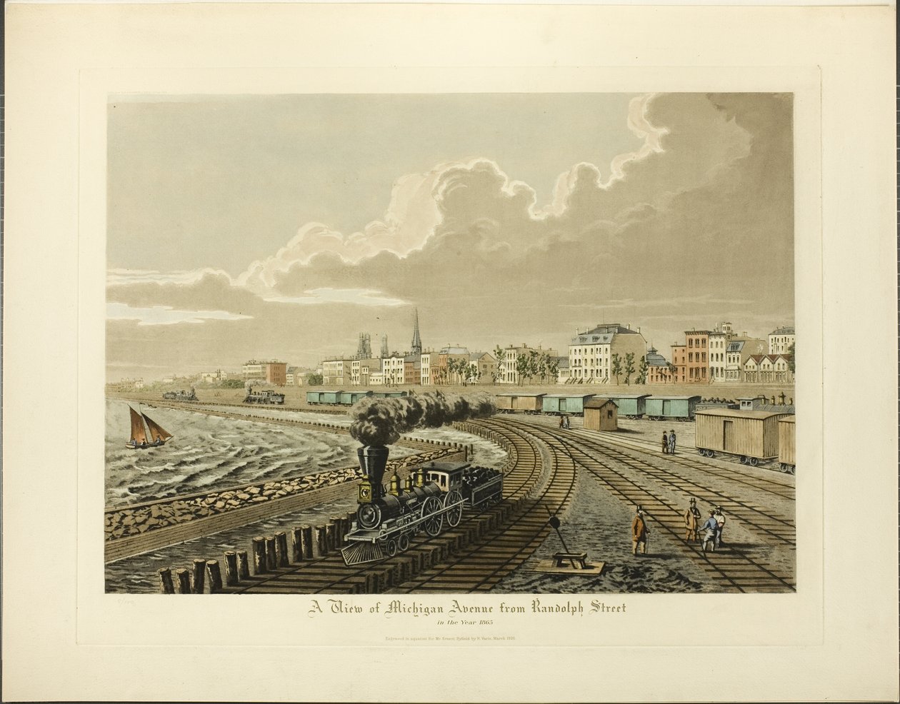Kilátás a Michigan Avenue-ra a Randolph Street felől, 1865-ben alkotó: Raoul Varin