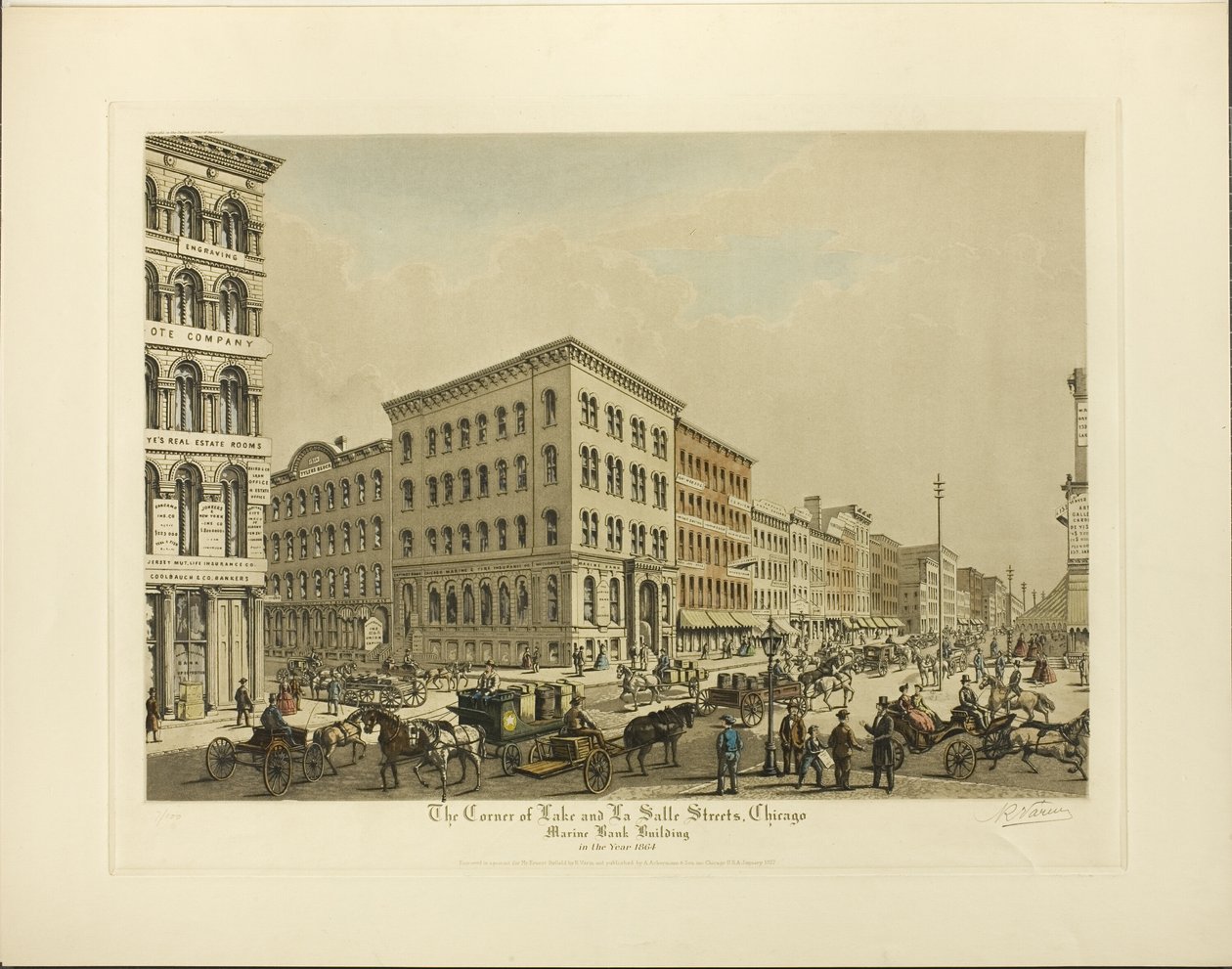 Corner of Lake és La Salle Streets, Chicago, Marine Bank épülete 1864-ben alkotó: Raoul Varin