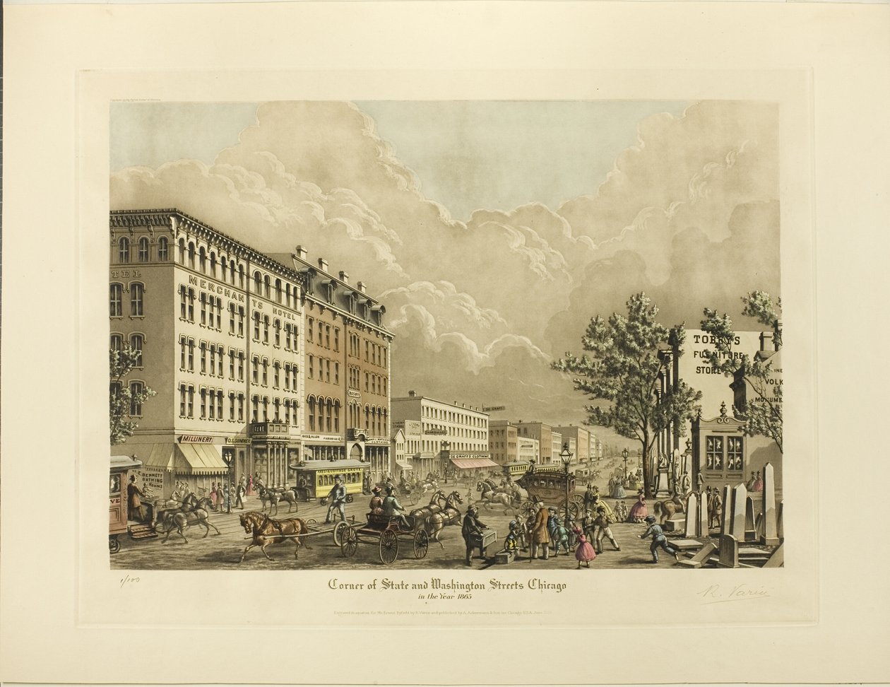 Corner of State és Washington Streets, Chicago, 1865-ben alkotó: Raoul Varin