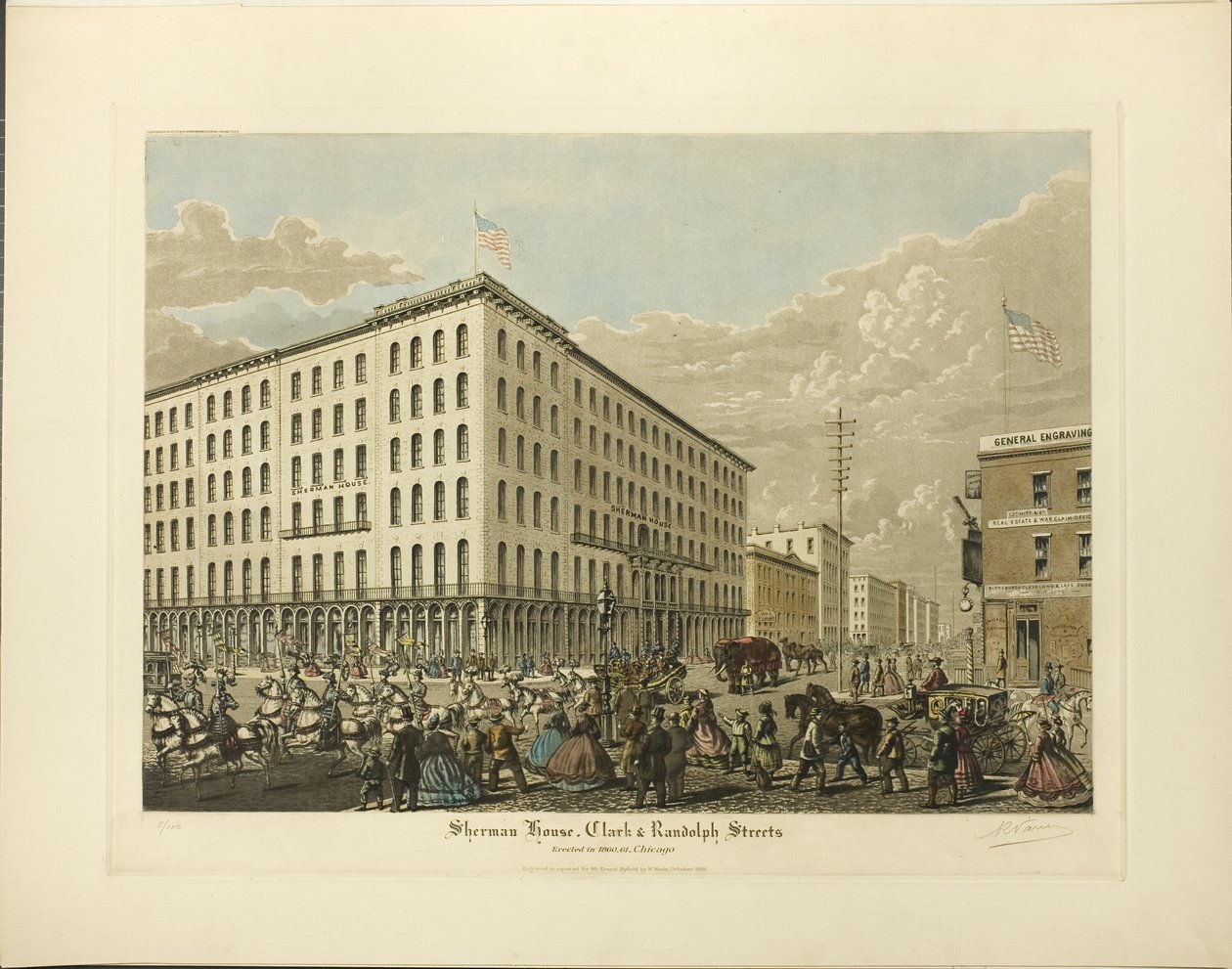 Sherman House, Clark és Randolph Streets, 1860-61-ben épült, Chicago alkotó: Raoul Varin