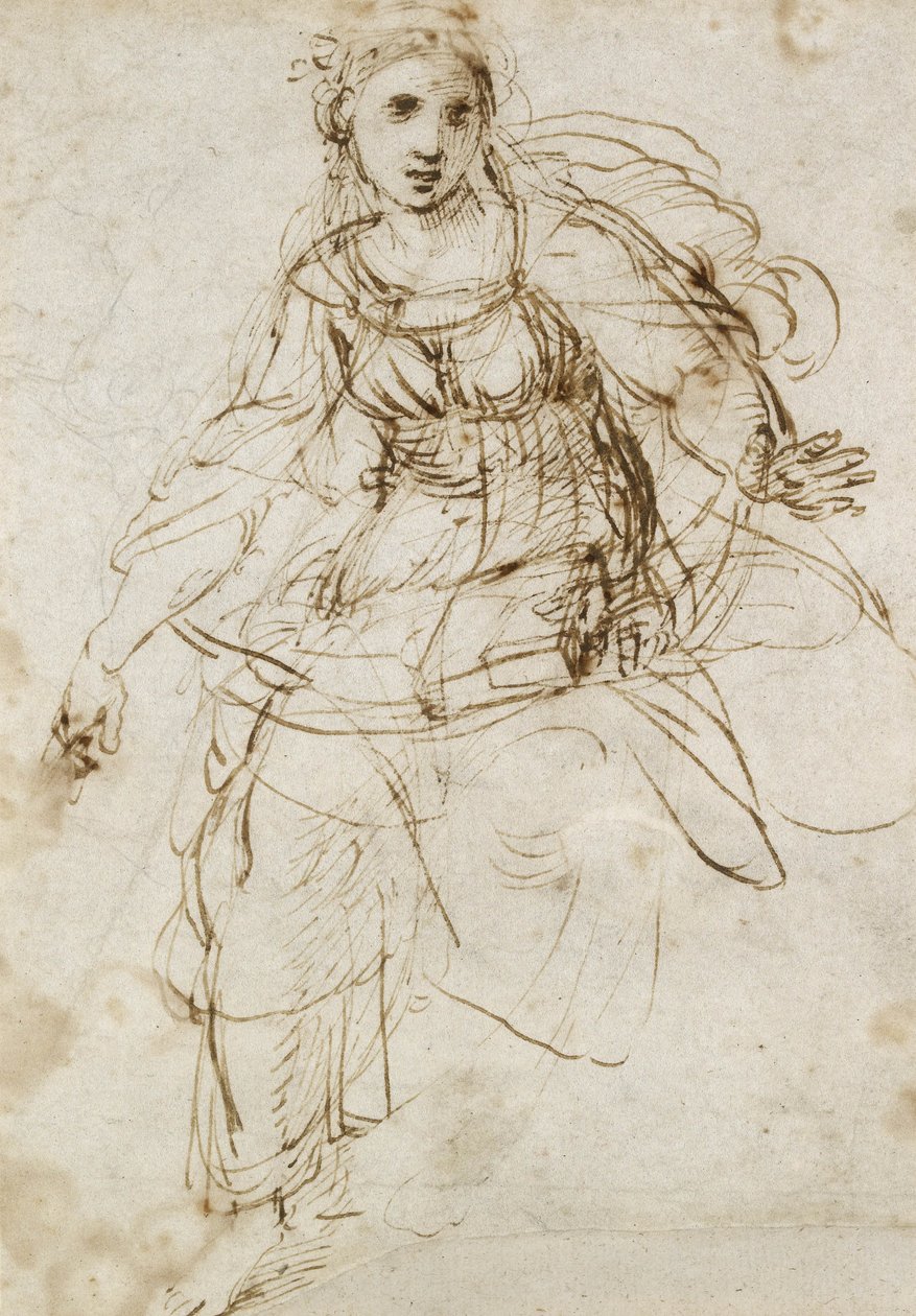 A teológia allegorikus alakja (toll és barna tinta fehér papíron) alkotó: Raffaello Sanzio Raphael