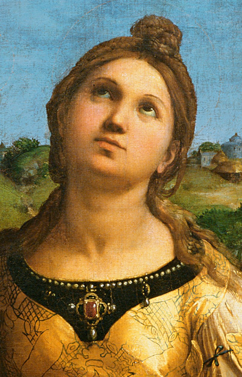 Részlet Szent Cecíliából, Szent Pál, Szent János evangélista, Szent Ágoston és Mária Magdolna által körülvéve, 1513 körül alkotó: Raffaello Sanzio Raphael