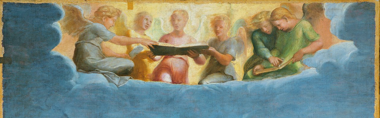 Szent Cecília részlete, körülötte Szent Pál, Szent János evangélista, Szent Ágoston és Mária Magdolna, 1513 körül. alkotó: Raffaello Sanzio Raphael