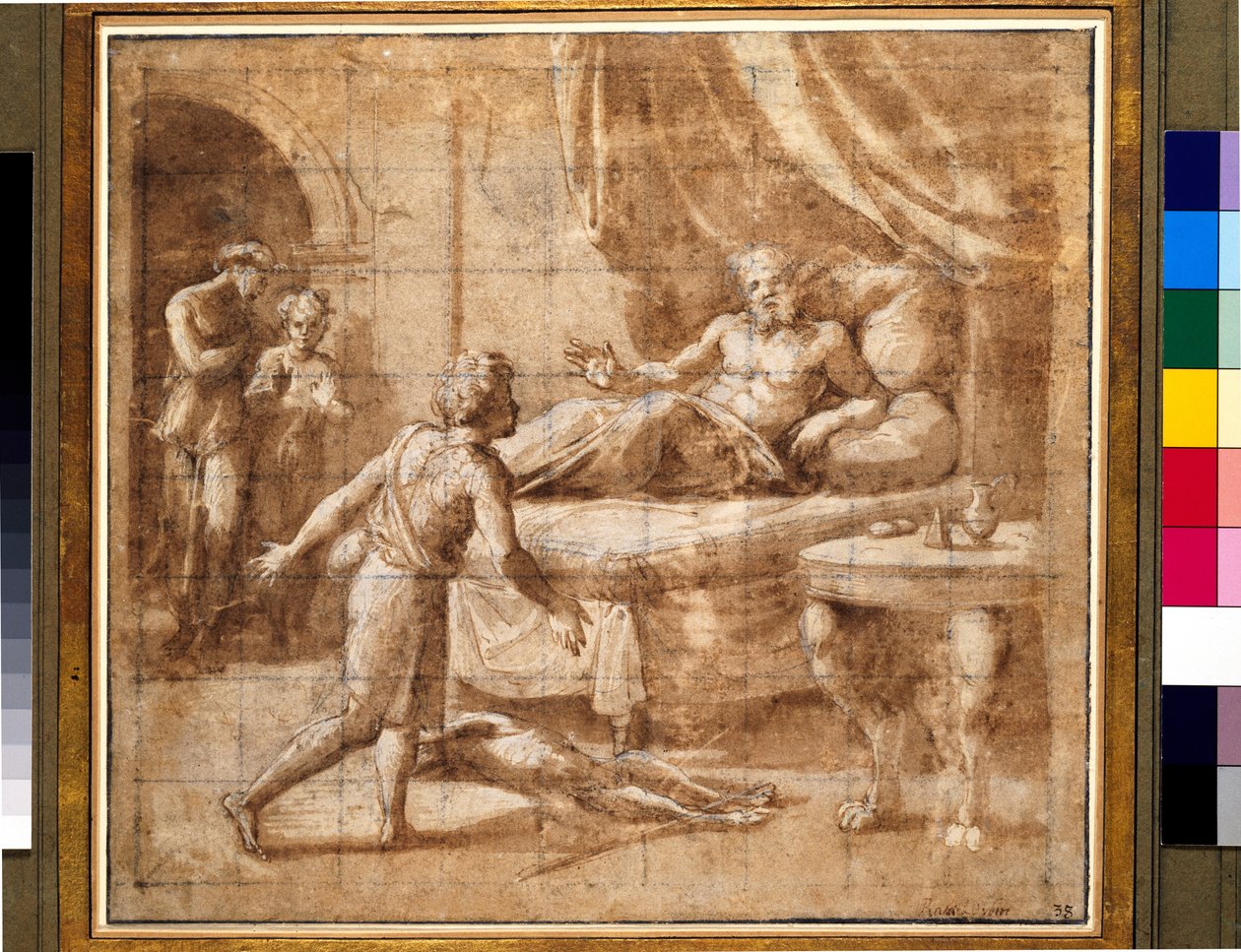 Ézsau Izsák áldását követeli (toll és tinta gouache-os papíron) alkotó: Raffaello Sanzio Raphael
