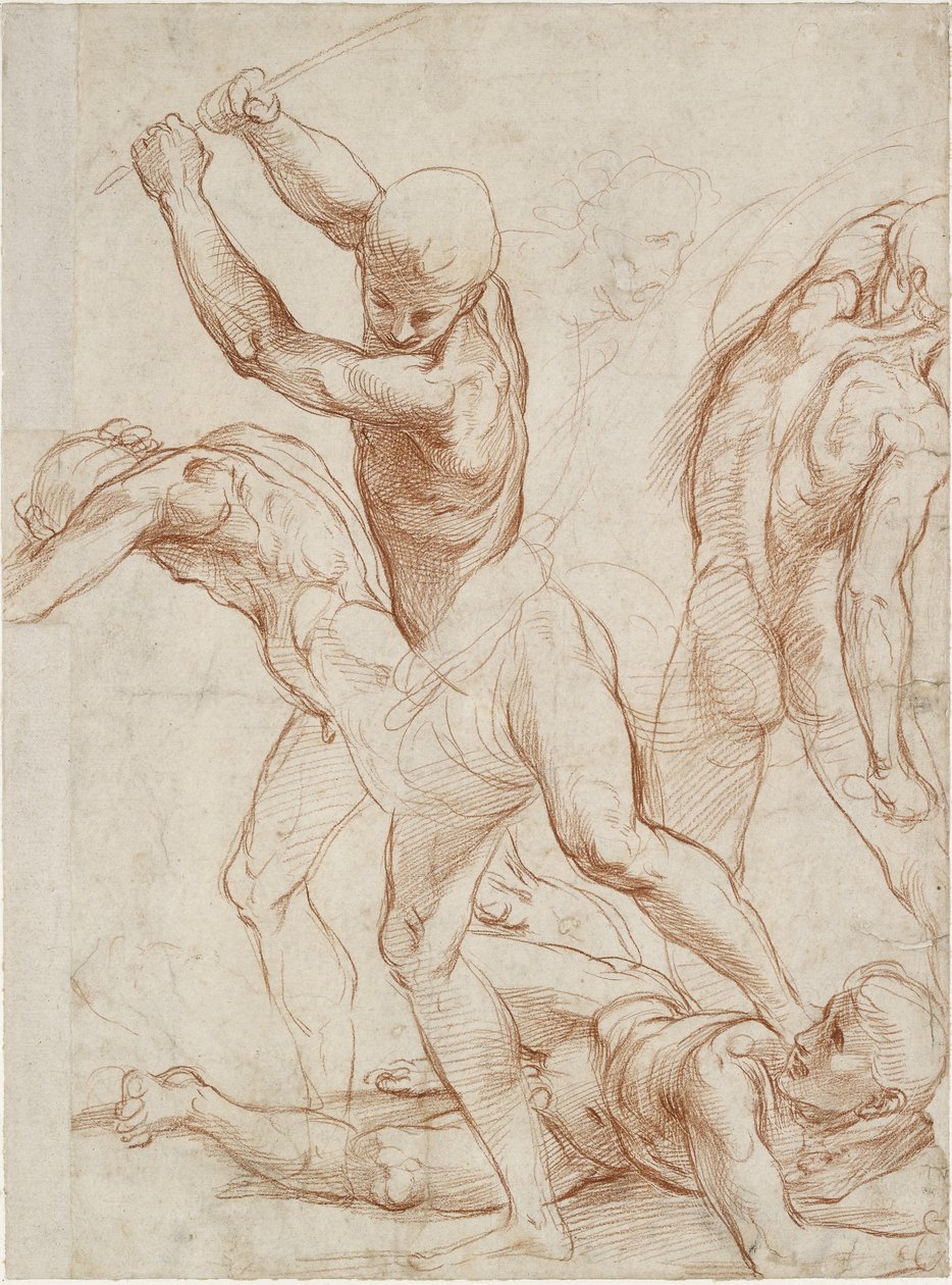 Recto: Öt ember harca. Verso: Néhány enyhe ábratanulmány, WA1846.193 alkotó: Raffaello Sanzio Raphael