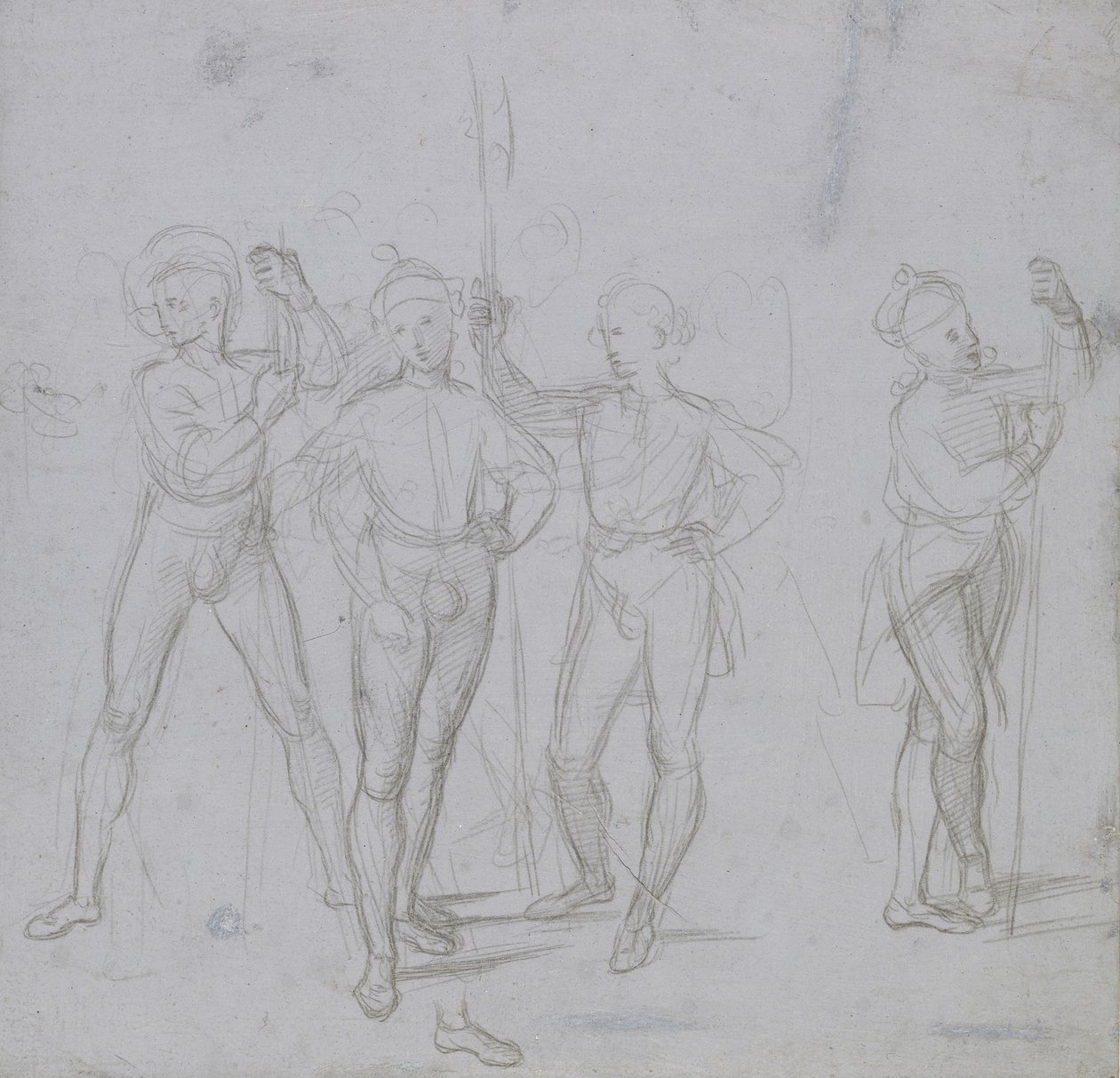 Recto: Négy álló katonából álló csoport, WA1846.154 alkotó: Raffaello Sanzio Raphael