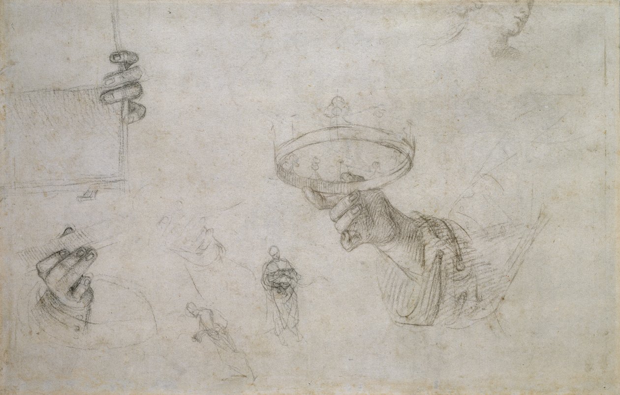 Recto: Koronát tartva és más tanulmányok Tolentinoi Szent Miklós koronázásához, WA1846.148 alkotó: Raffaello Sanzio Raphael