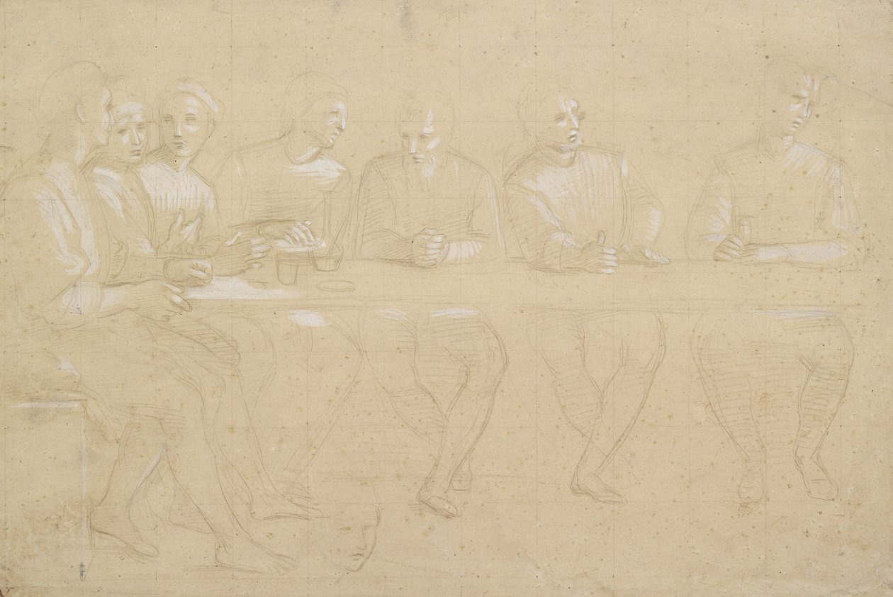 Recto: Résztanulmány az utolsó vacsora kompozíciójához. Verso: női fej, WA1846.151 alkotó: Raffaello Sanzio Raphael