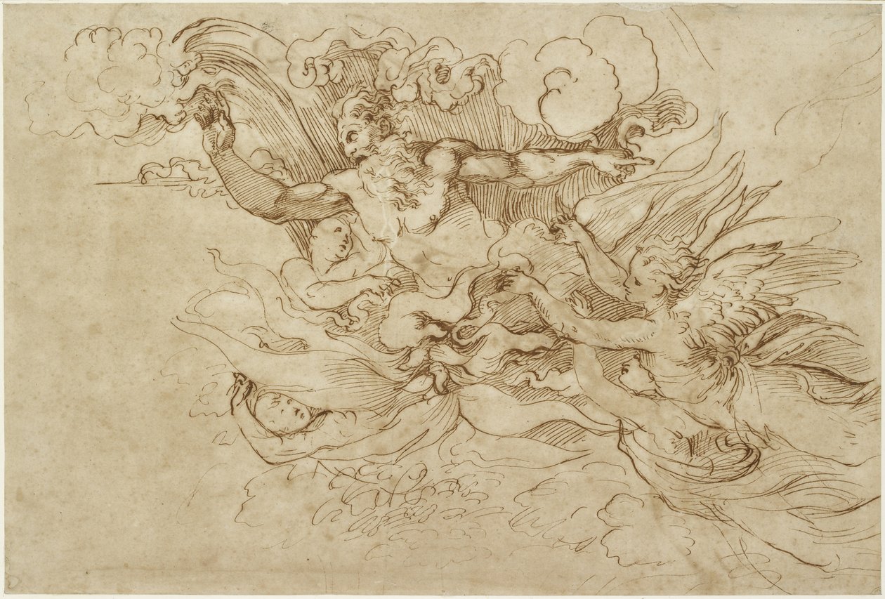 Recto: Tanulmány a Mózesnek megjelenő Istenről, WA1846.138 alkotó: Raffaello Sanzio Raphael