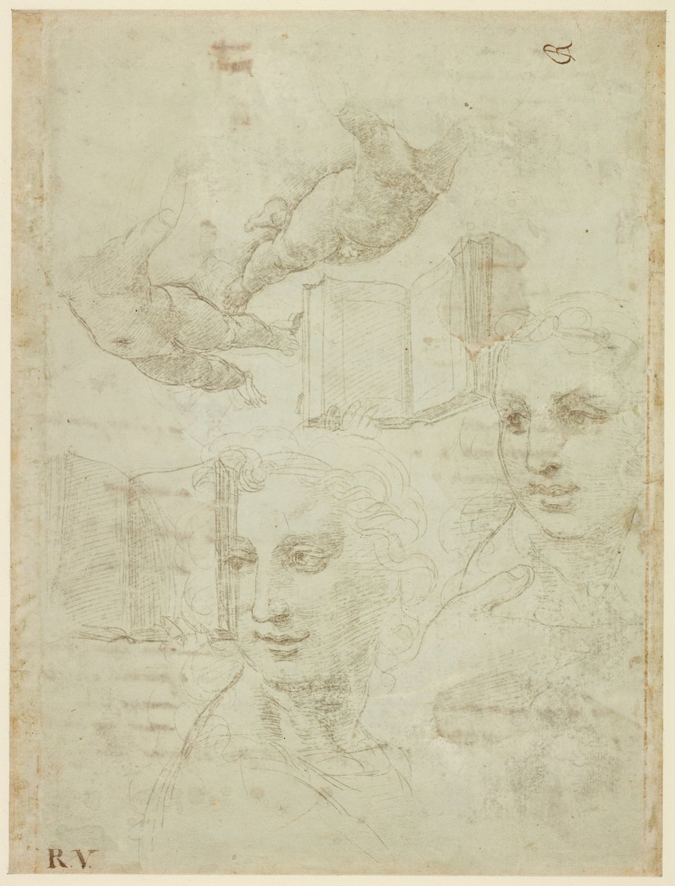 Recto: Két fej és egyéb tanulmányok. Verso: A "Come non podde dir" szonett durva vázlata, WA1846.188 alkotó: Raffaello Sanzio Raphael