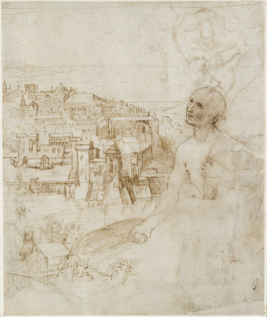 Recto: Kilátás Perugia városára, a bűnbánó Szent Jeromossal az előtérben, WA1846.10 alkotó: Raffaello Sanzio Raphael