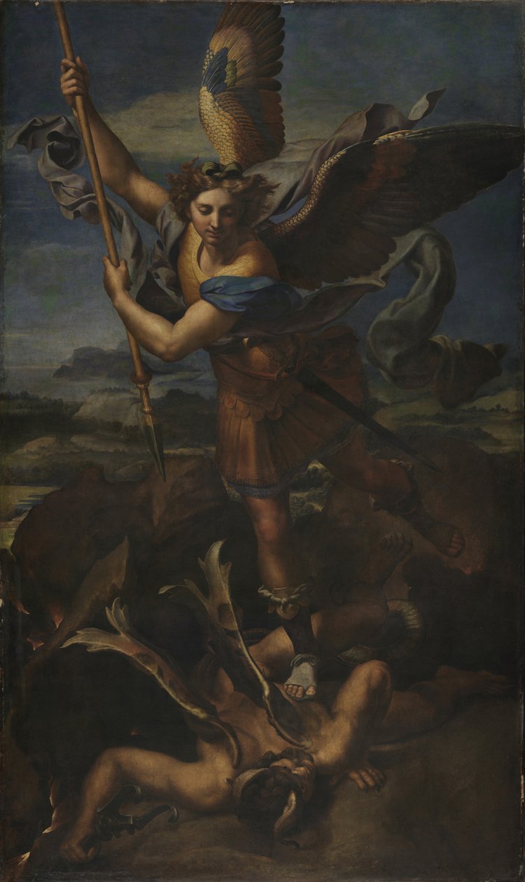 Szent Mihály legyőző Sátán alkotó: Raffaello Sanzio Raphael