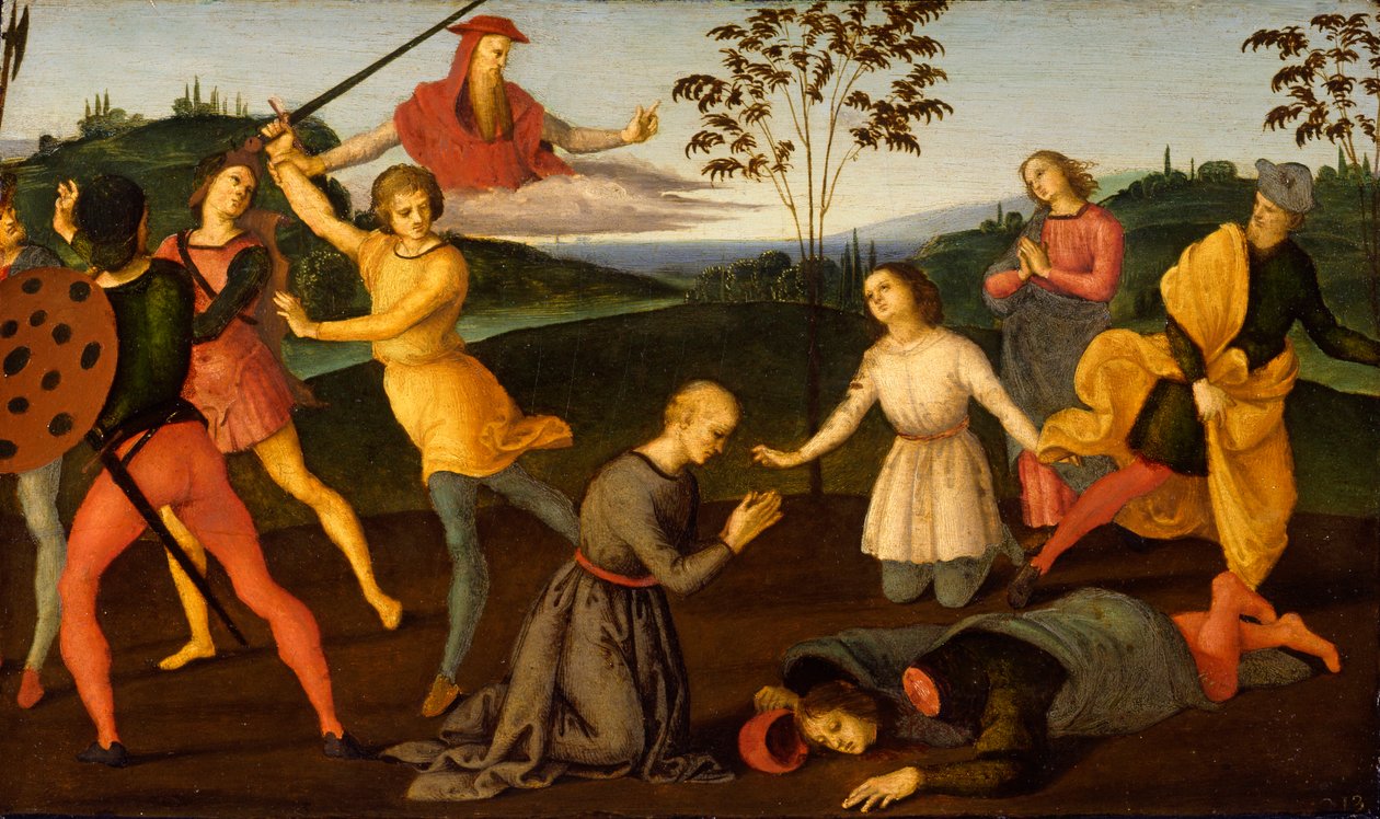 Szent Jeromos bünteti az eretnek szabiánt alkotó: Raffaello Sanzio Raphael