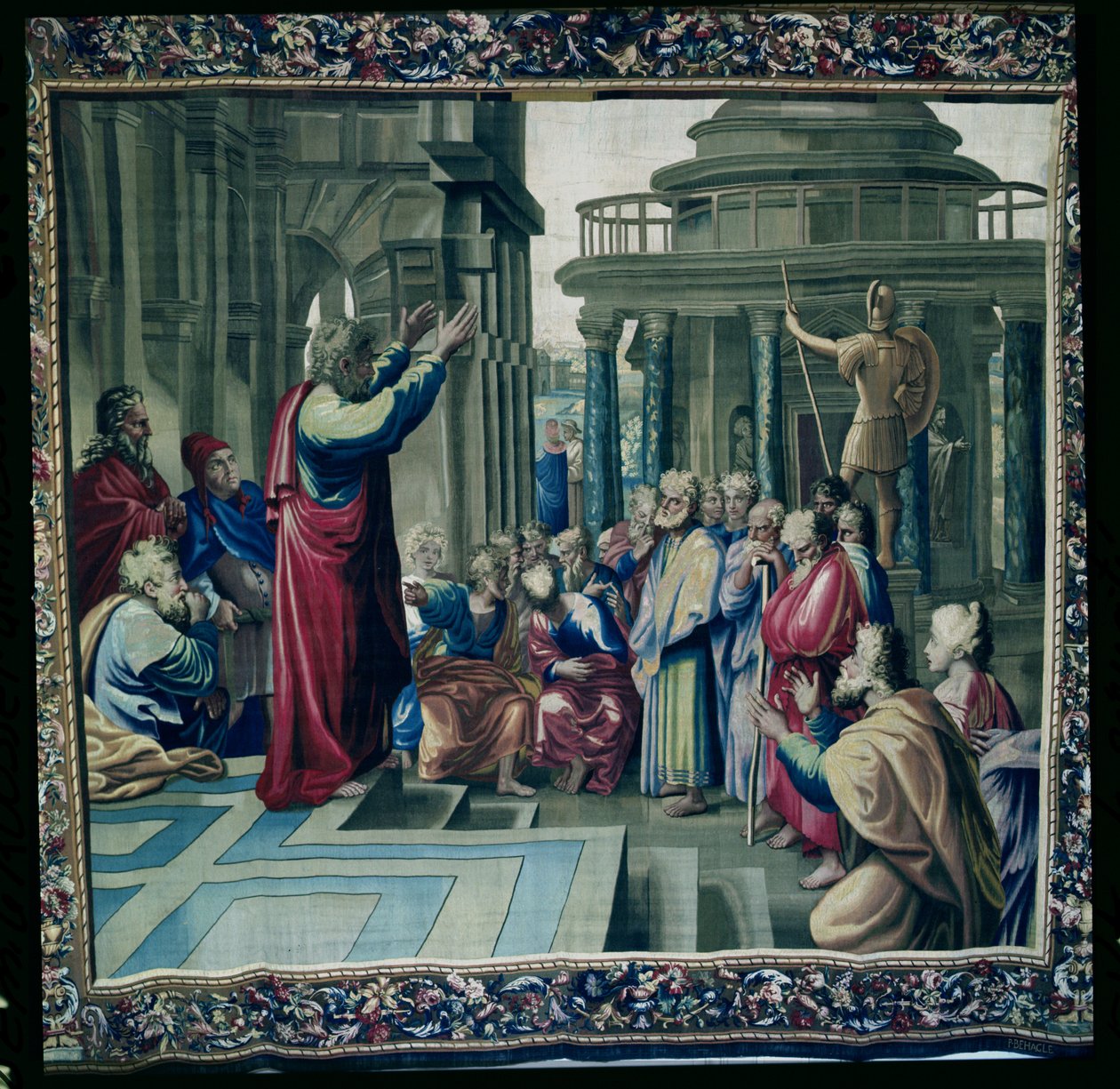 Szent Pál prédikál az Areopáguson, az Apostolok Cselekedeteit bemutató sorozatból, a Beauvais Műhelyben szőtt Philippe Behagle (1641-1705) irányításával 1695-98 (gyapjú kárpit) alkotó: Raffaello Sanzio Raphael