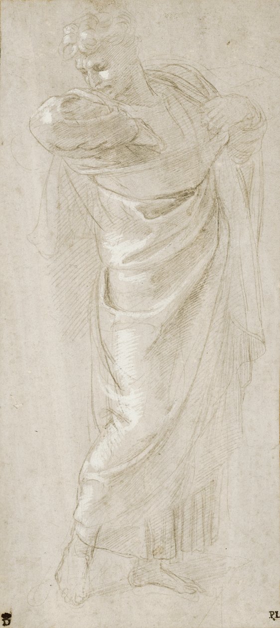 Szent Pál ruháit szaggató, 1515-1516 (fémhegy és fehér testszín papíron) alkotó: Raffaello Sanzio Raphael