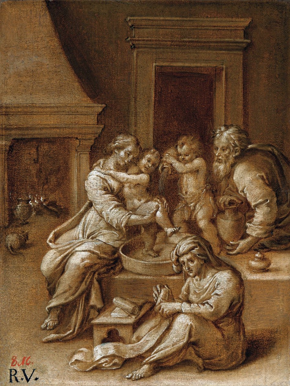 A gyermek Jézus fürdője. alkotó: Raffaello Sanzio Raphael