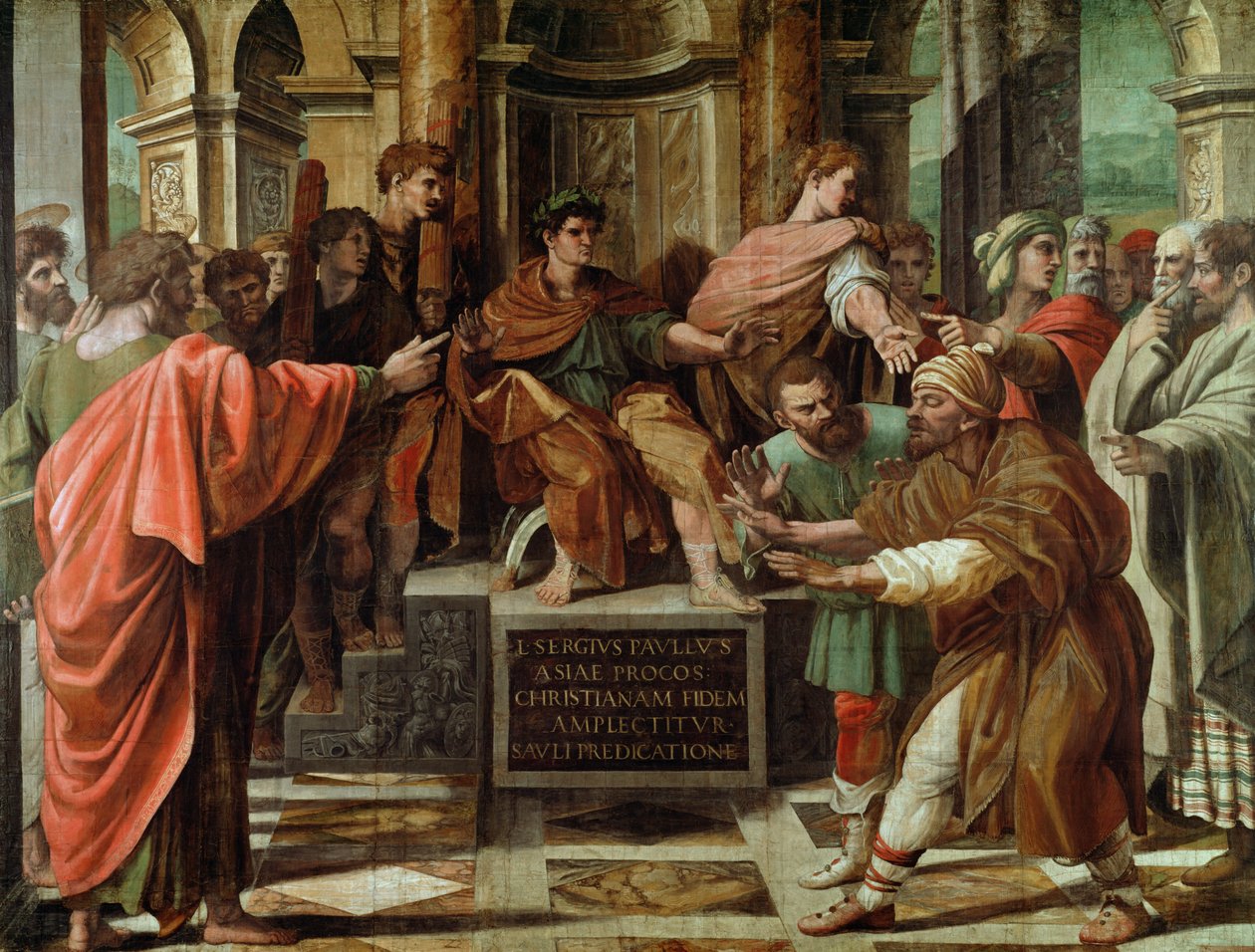 Elymas megvakítása (karikatúra a Sixtus-kápolnához) (PRE RESTORATION) alkotó: Raffaello Sanzio Raphael