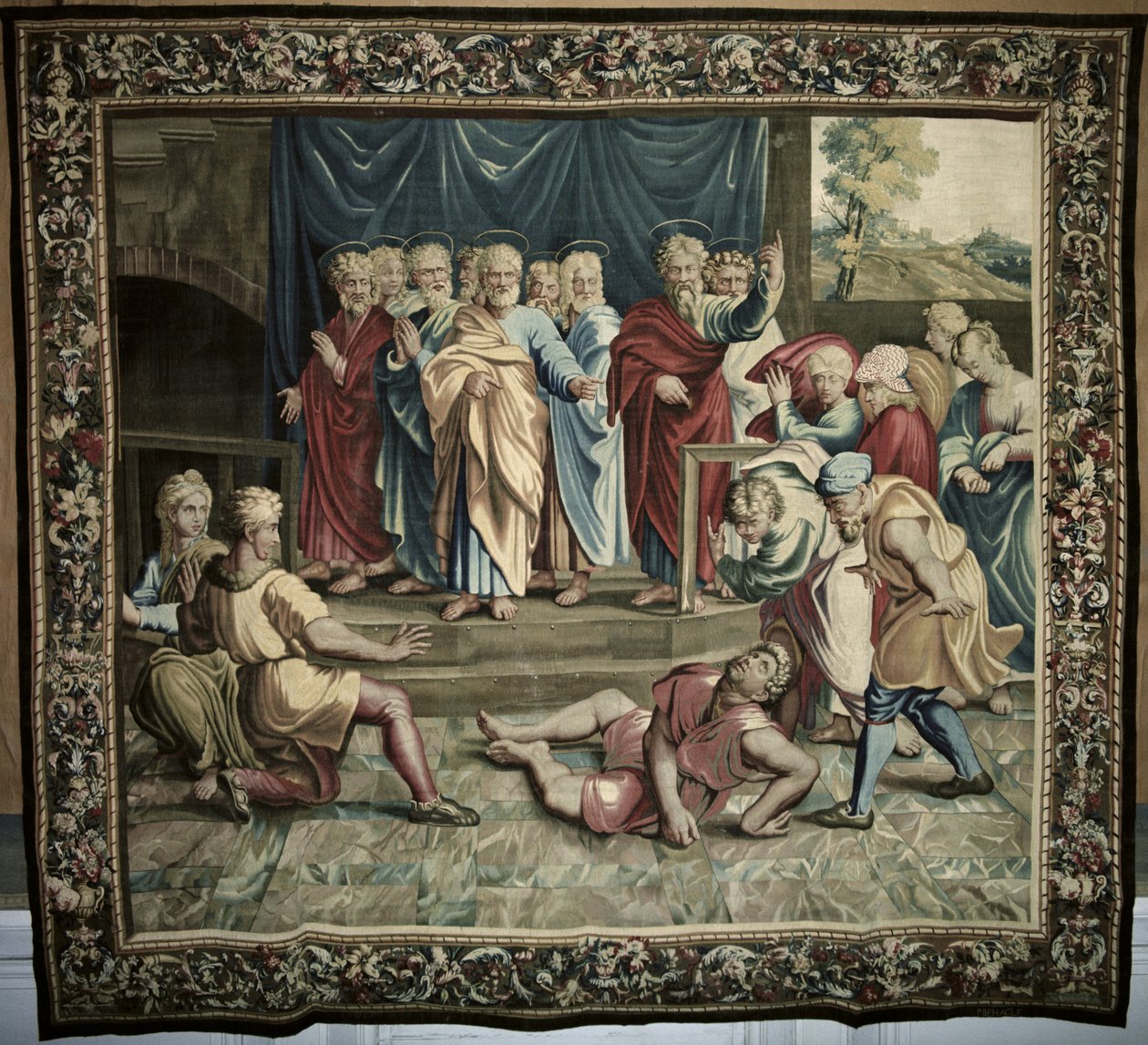 Ananias halála, az Apostolok Cselekedeteit bemutató sorozatból, a Beauvais-műhelyben szőtt Philippe Behagle (1641-1705) 1695-98 (gyapjú kárpit) irányításával alkotó: Raffaello Sanzio Raphael