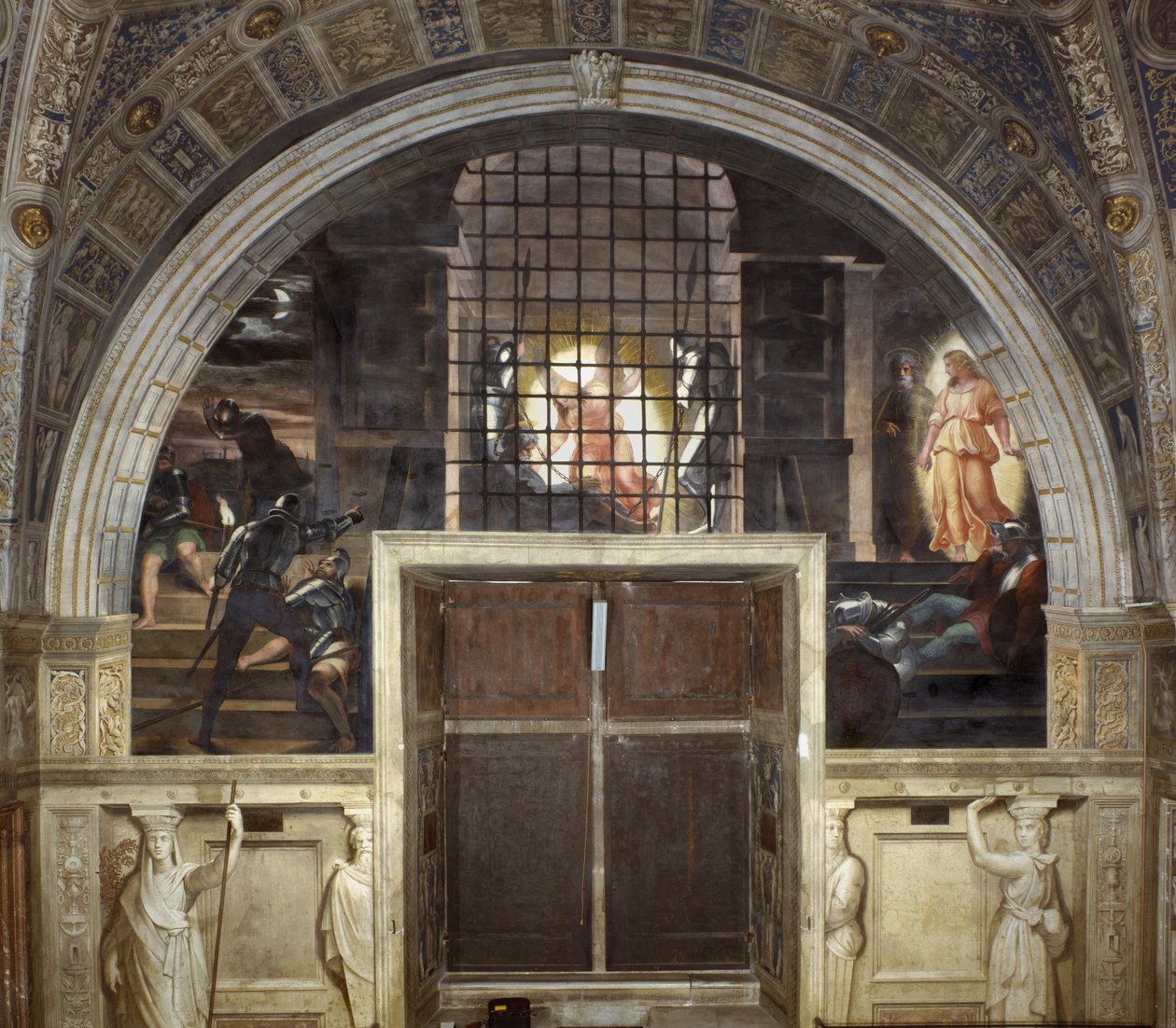 Szent Péter felszabadulása, Heliodorus szobája, 1514 alkotó: Raffaello Sanzio Raphael