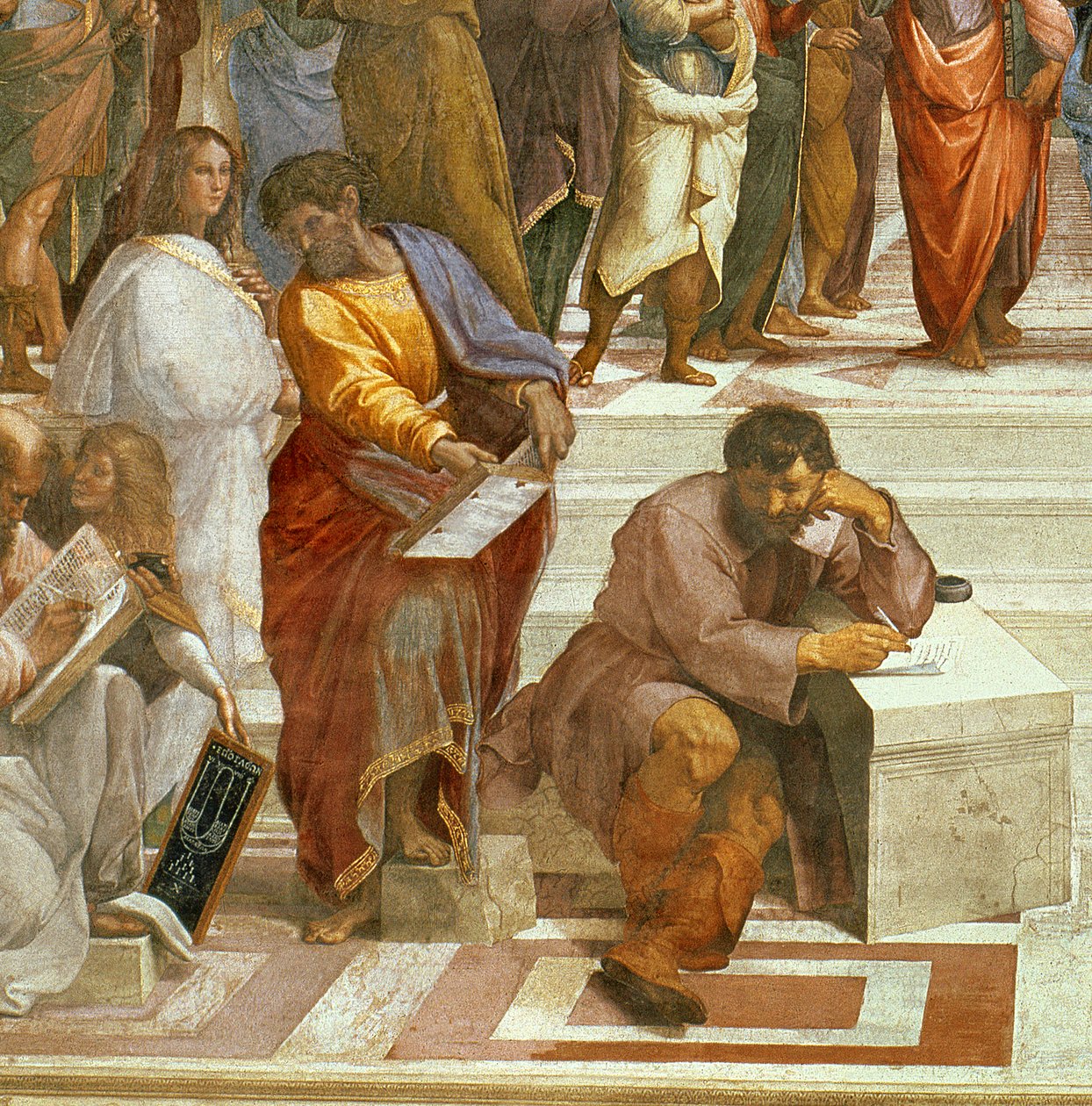 Az athéni iskola, a bal oldali figurák részlete, 1510-11, 87597 freskó részlete, 1510-11 alkotó: Raffaello Sanzio Raphael