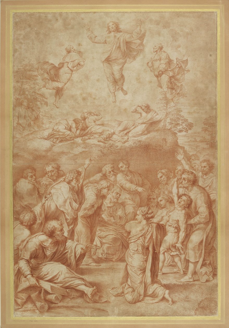 Krisztus színeváltozása (piros kréta papíron) alkotó: Raffaello Sanzio Raphael