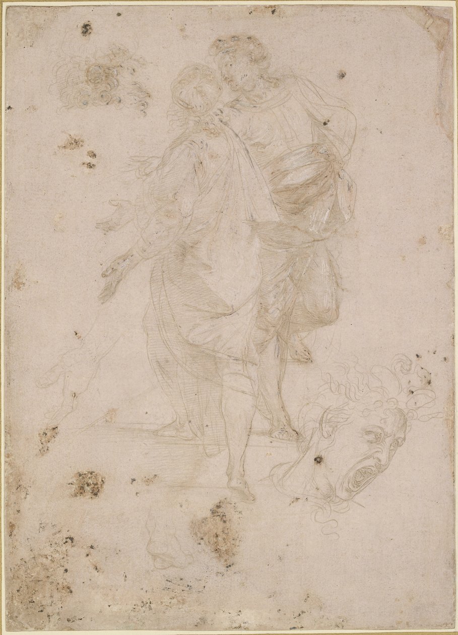 Két férfi beszélget a lépcsőn, és egy fej kiabál: WA1846.191 alkotó: Raffaello Sanzio Raphael