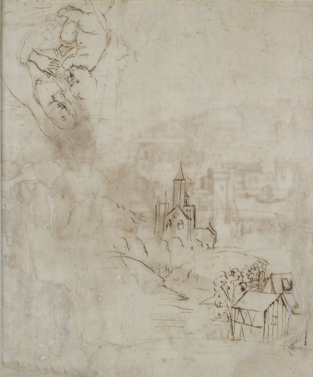 Verso: Kis vázlat a Krisztus gyermekét szoptató Szűzről, és egy másik tájkép a Pala Colonnához, WA1846.10 alkotó: Raffaello Sanzio Raphael