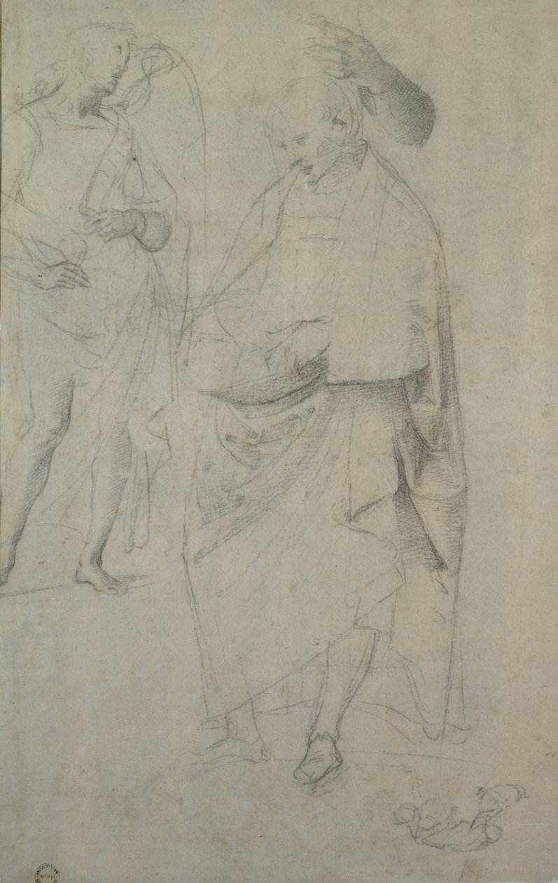 Verso: Tanulmány egy angyalról és egy álló emberről, WA1846.148 alkotó: Raffaello Sanzio Raphael